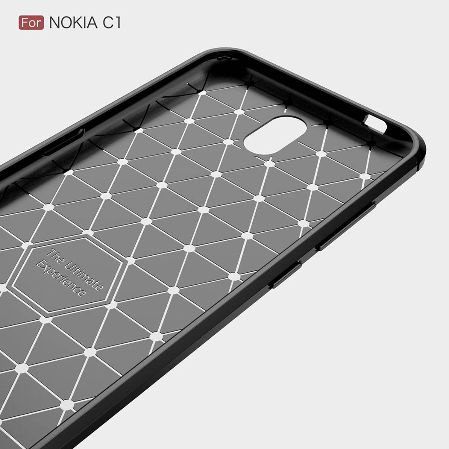 Nokia C1 Handyhülle Carbon Optik Backcover Grau