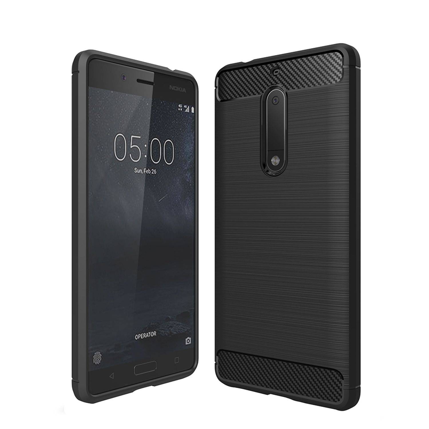 Nokia 5 Handyhülle Carbon Optik Backcover Schwarz