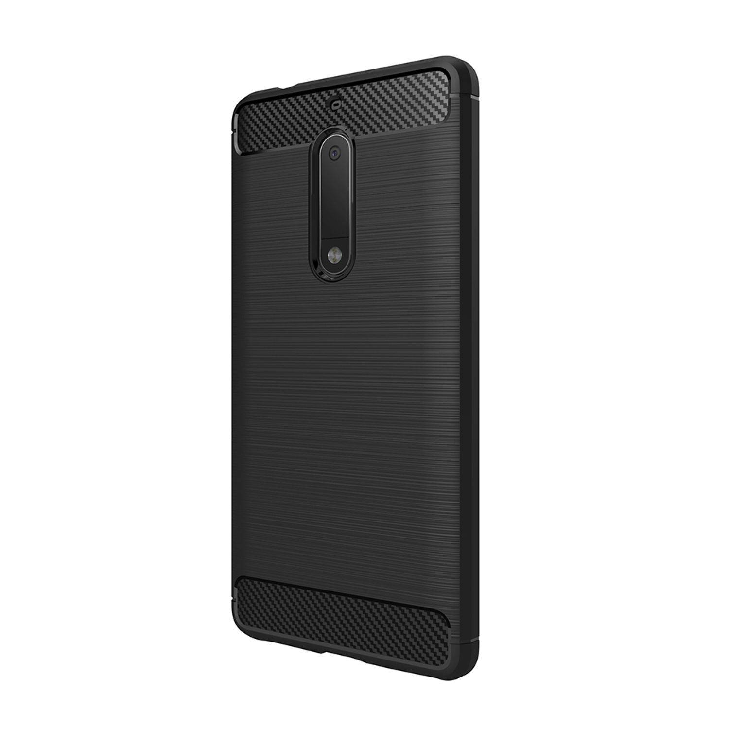 Nokia 5 Handyhülle Carbon Optik Backcover Schwarz