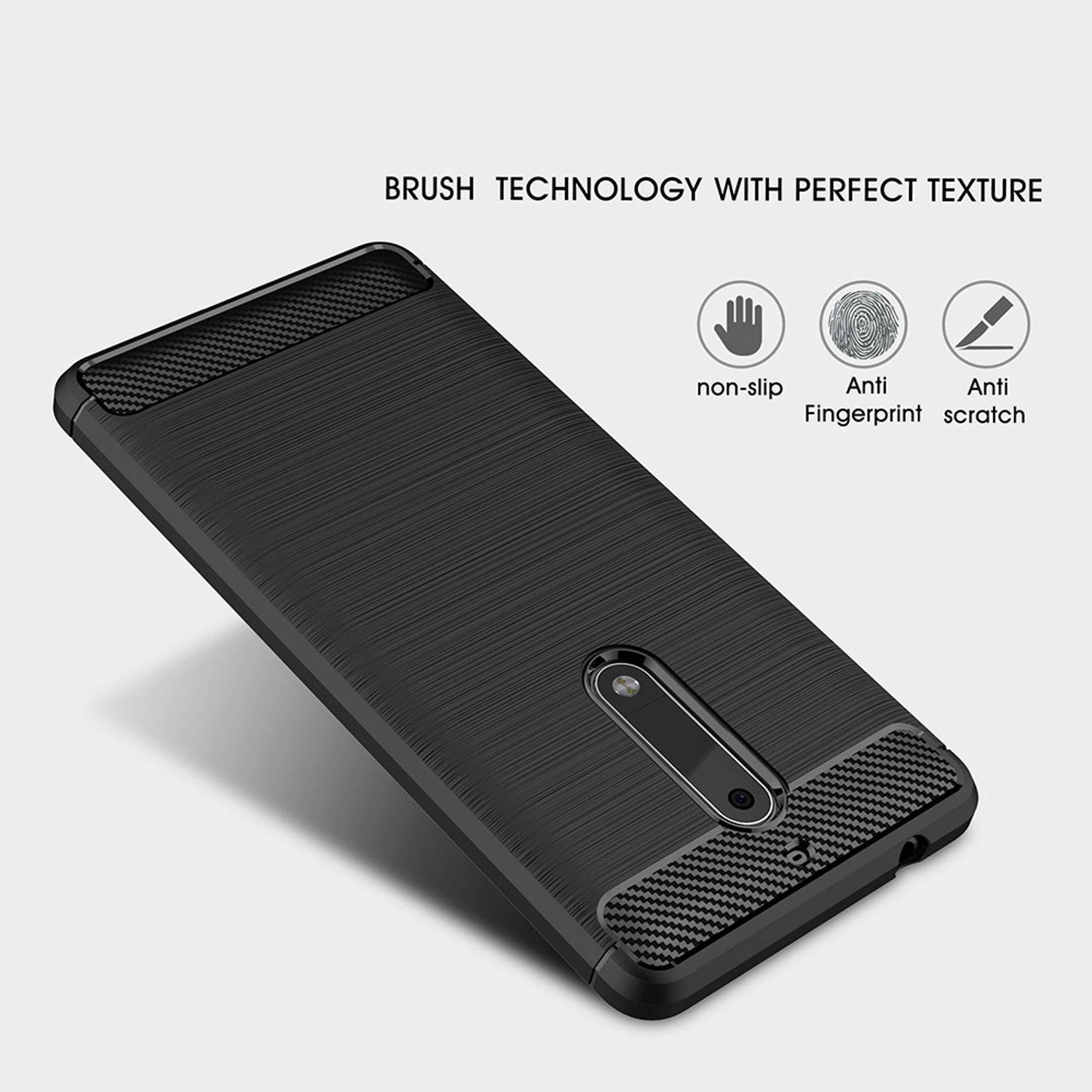 Nokia 5 Handyhülle Carbon Optik Backcover Schwarz