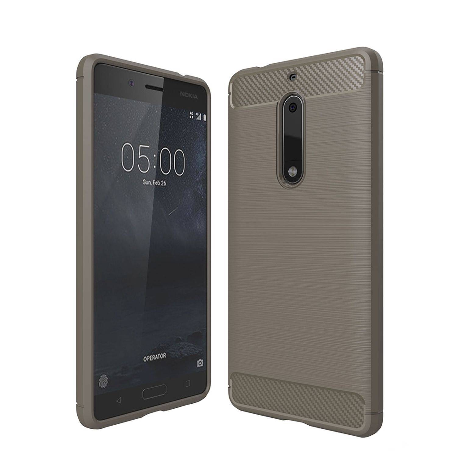 Nokia 5 Handyhülle Carbon Optik Backcover Grau