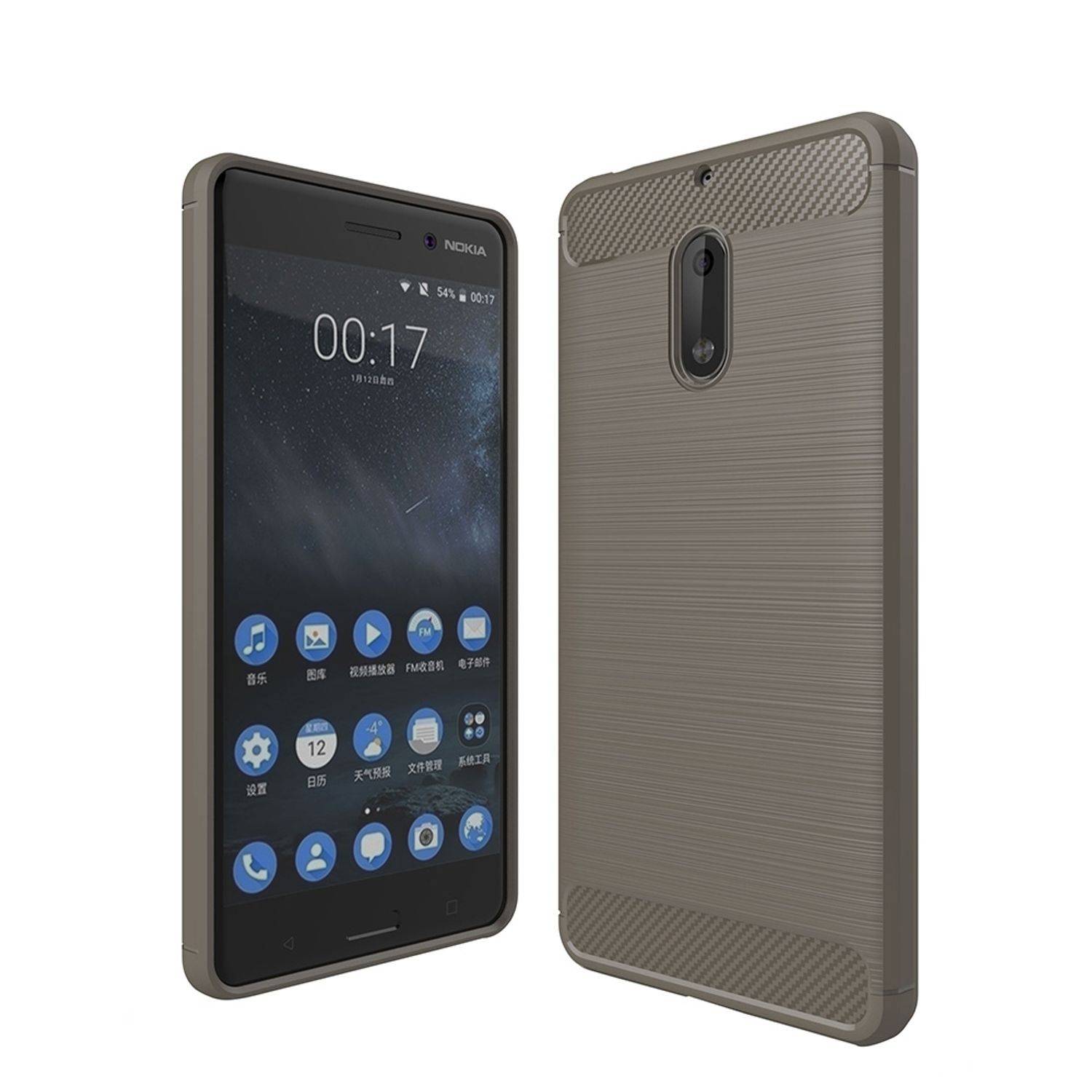Nokia 6 Handyhülle Carbon Optik Backcover Grau