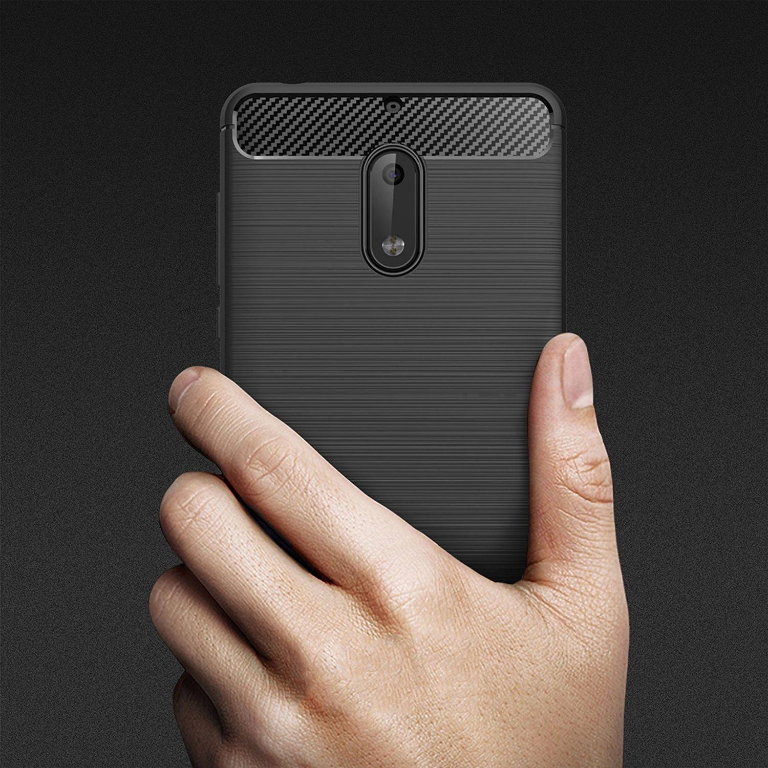 Nokia 6 Handyhülle Carbon Optik Backcover Grau