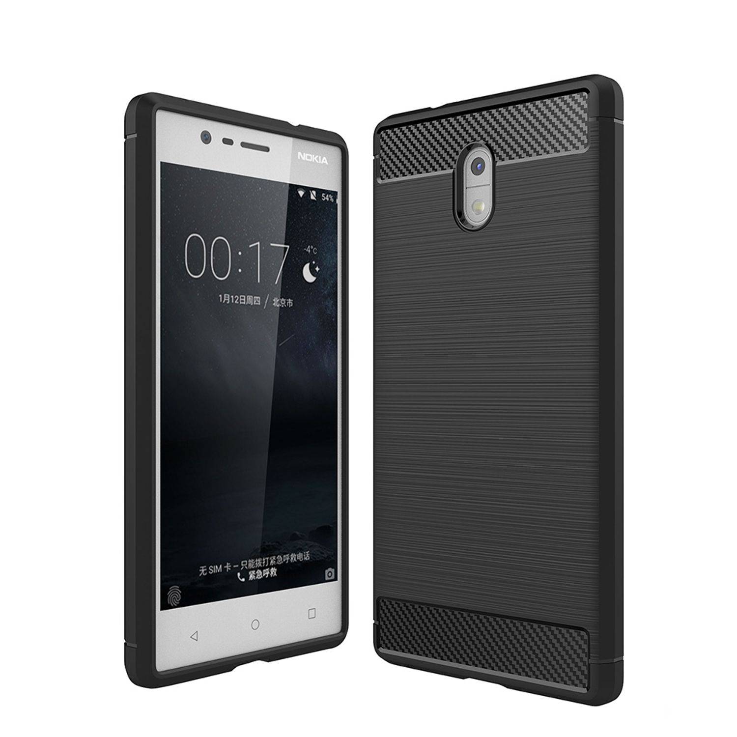 Nokia 3 Handyhülle Carbon Optik Backcover Schwarz