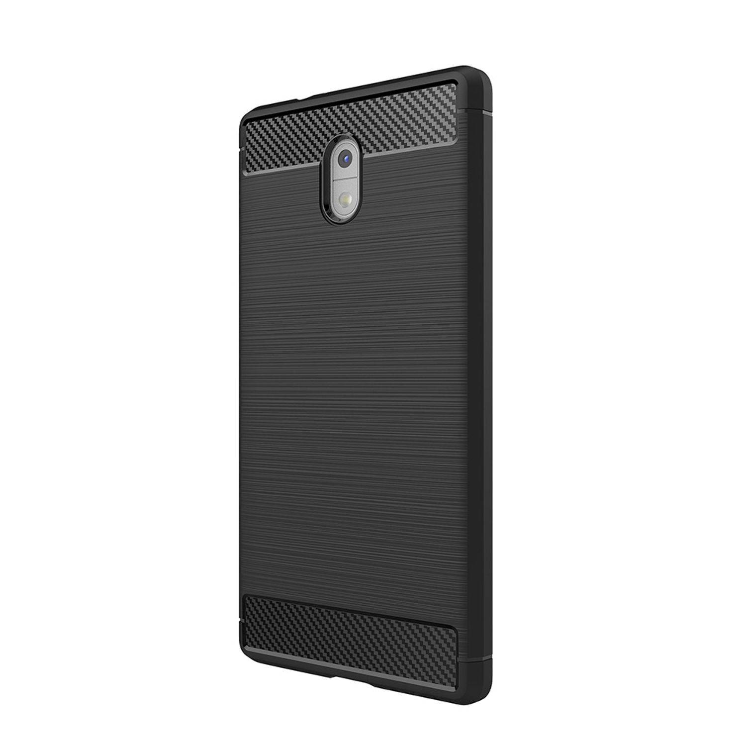 Nokia 3 Handyhülle Carbon Optik Backcover Schwarz
