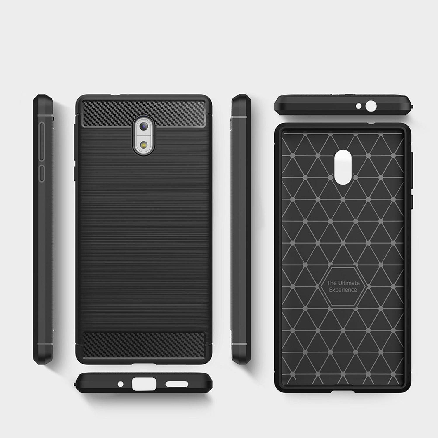 Nokia 3 Handyhülle Carbon Optik Backcover Schwarz