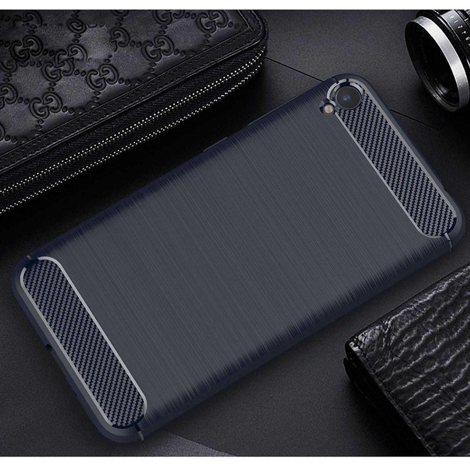 ASUS Zenfone Live ZB501KL Handyhülle Carbon Optik Backcover Blau