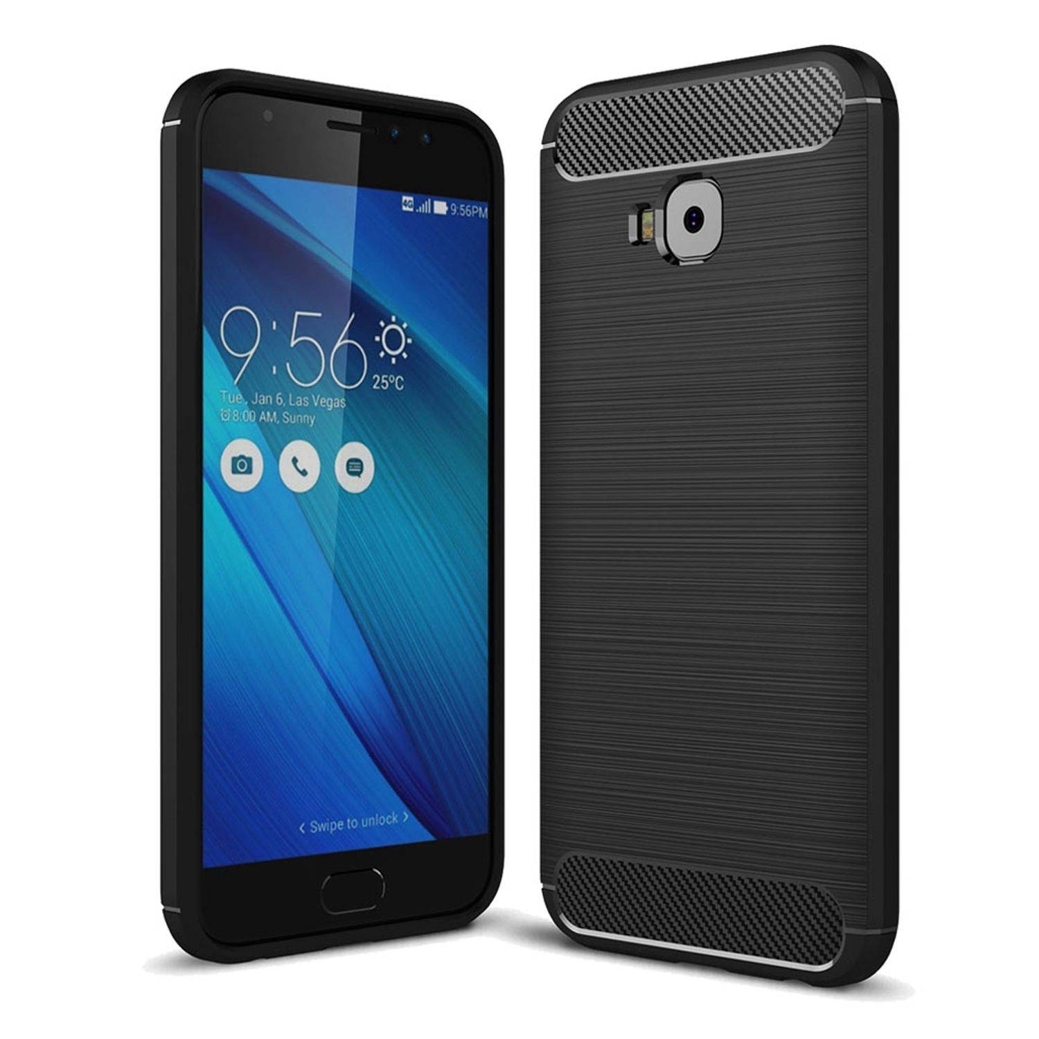 ASUS Zenfone 4 Selfie ZD553KL Handyhülle Carbon Optik Backcover Schwarz
