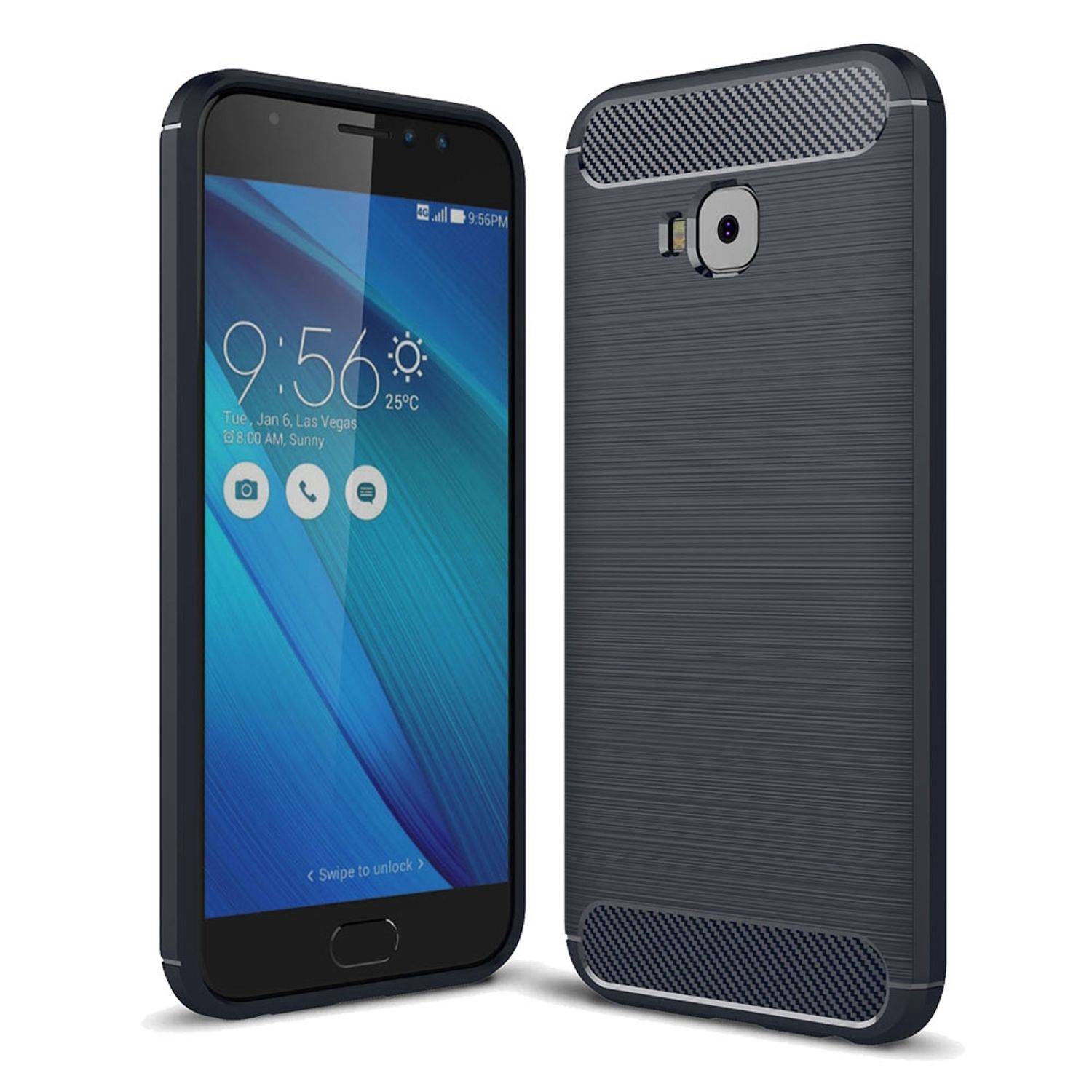 ASUS Zenfone 4 Selfie ZD553KL Handyhülle Carbon Optik Backcover Blau