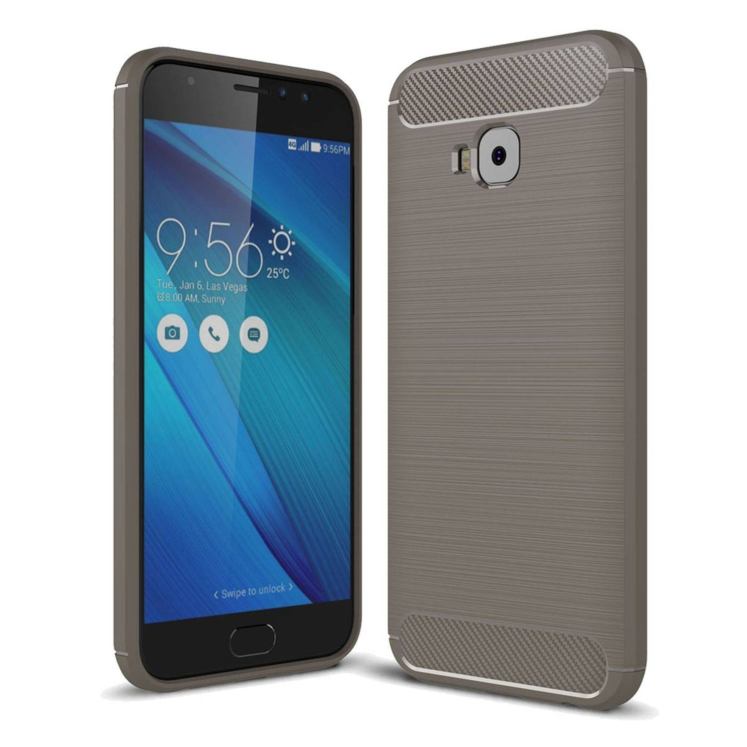 ASUS Zenfone 4 Selfie ZD553KL Handyhülle Carbon Optik Backcover Grau