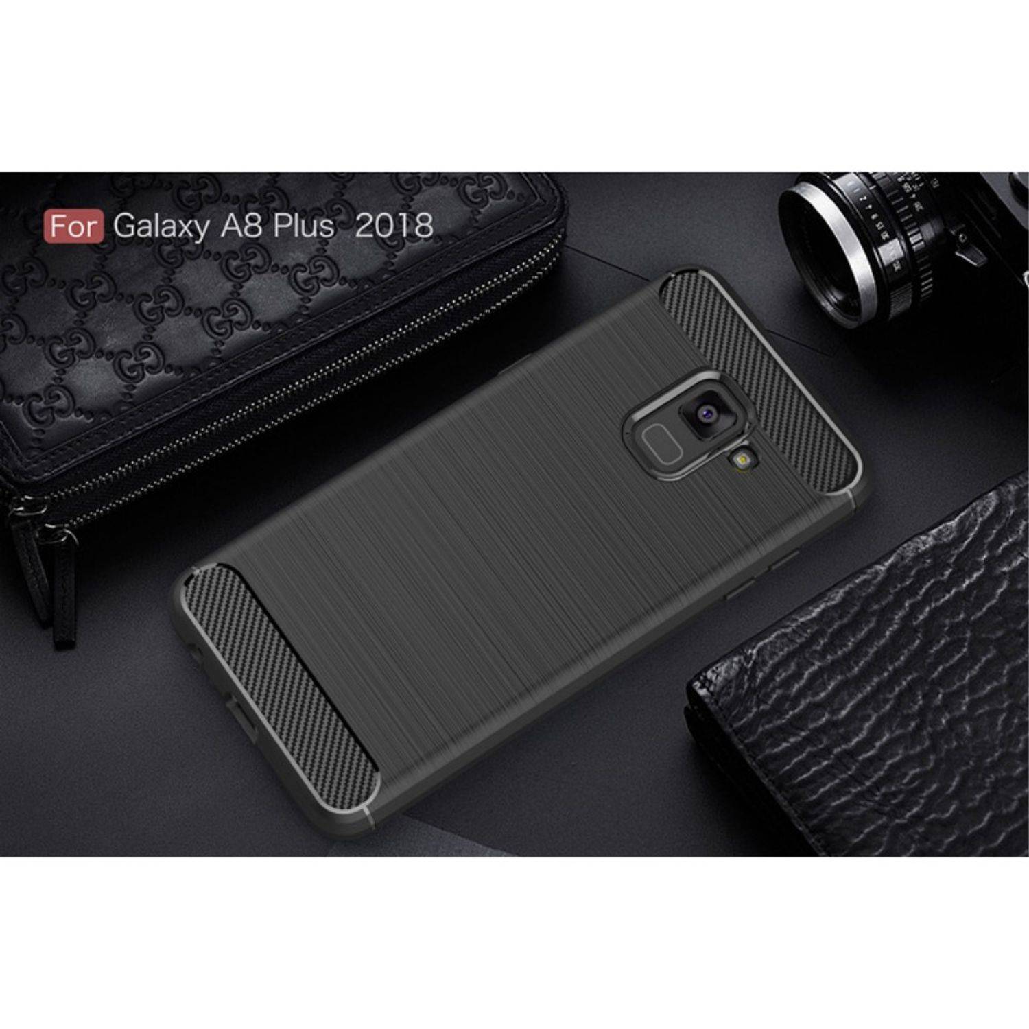 Samsung Galaxy A8 Plus (2018) Handyhülle Carbon Optik Backcover Schwarz