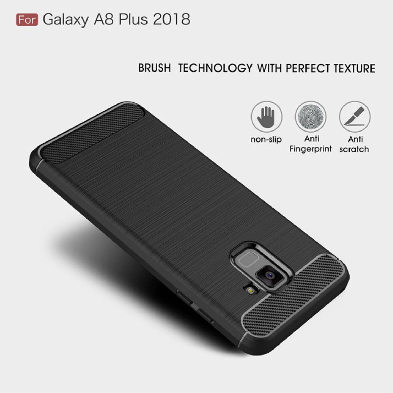 Samsung Galaxy A8 Plus (2018) Handyhülle Carbon Optik Backcover Schwarz