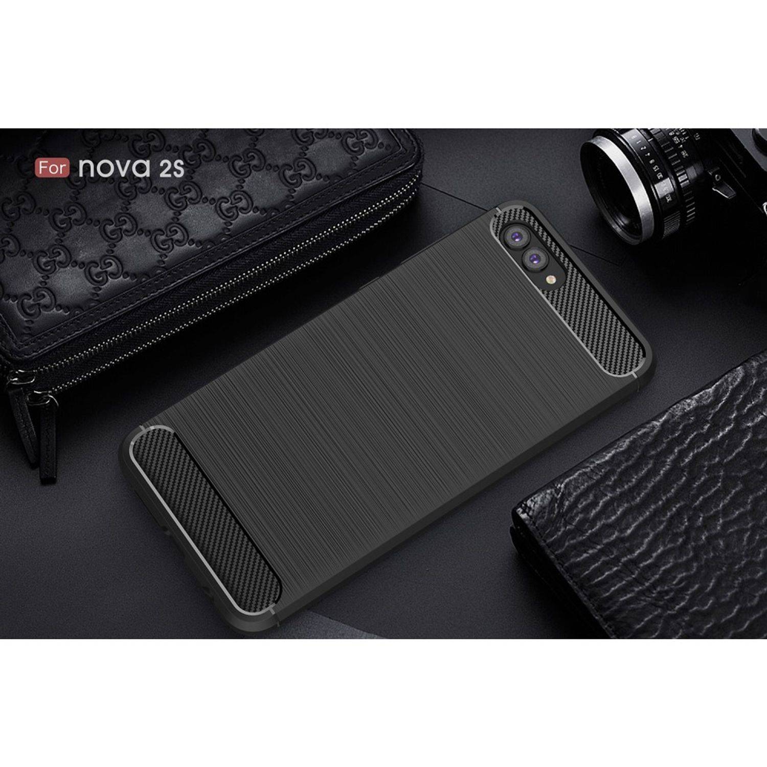 Huawei Nova 2s Handyhülle Carbon Optik Backcover Schwarz