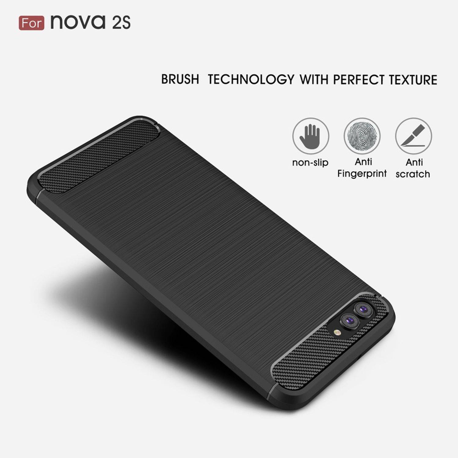 Huawei Nova 2s Handyhülle Carbon Optik Backcover Schwarz
