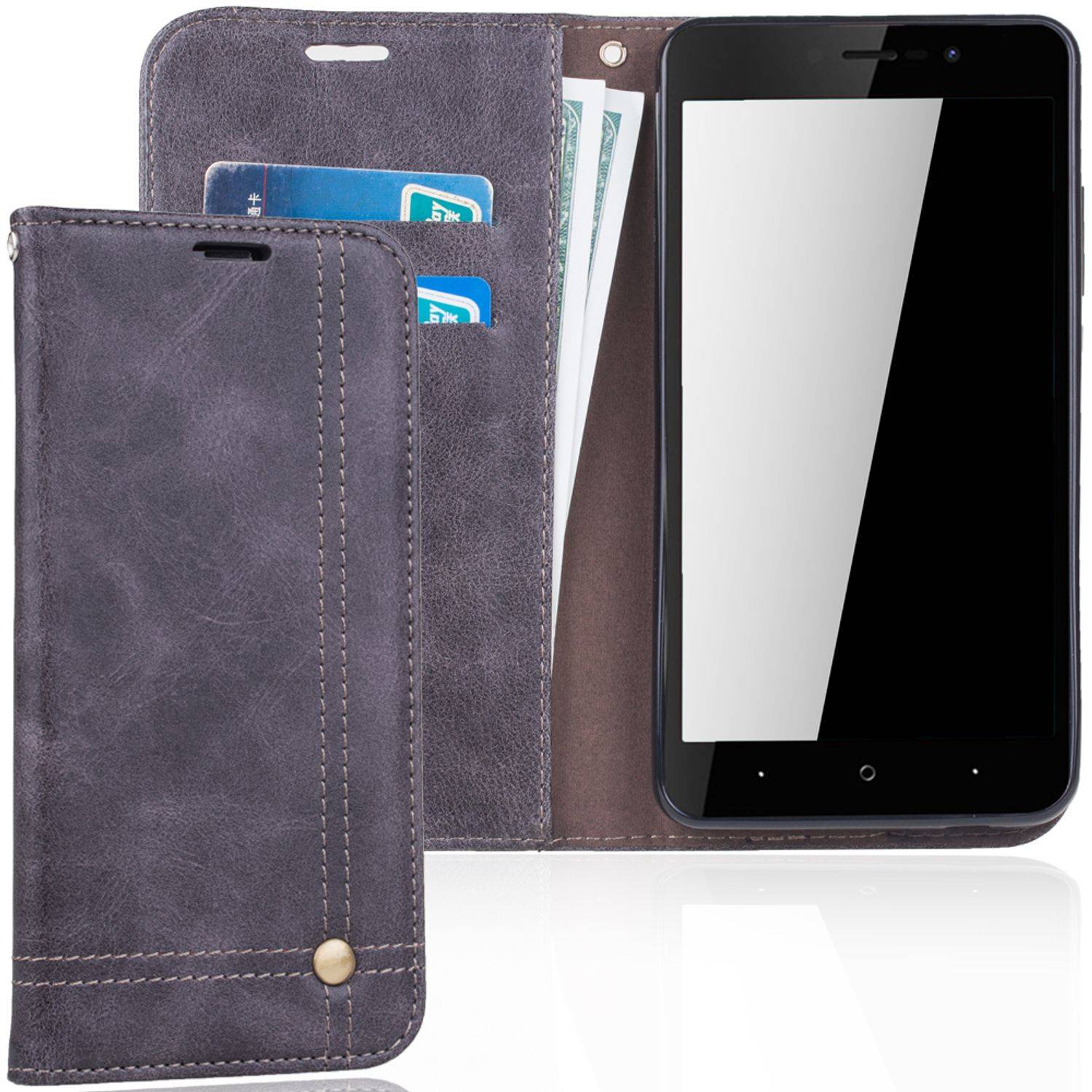 Wiko Lenny 4 Plus Handyhülle Bookcover Grau