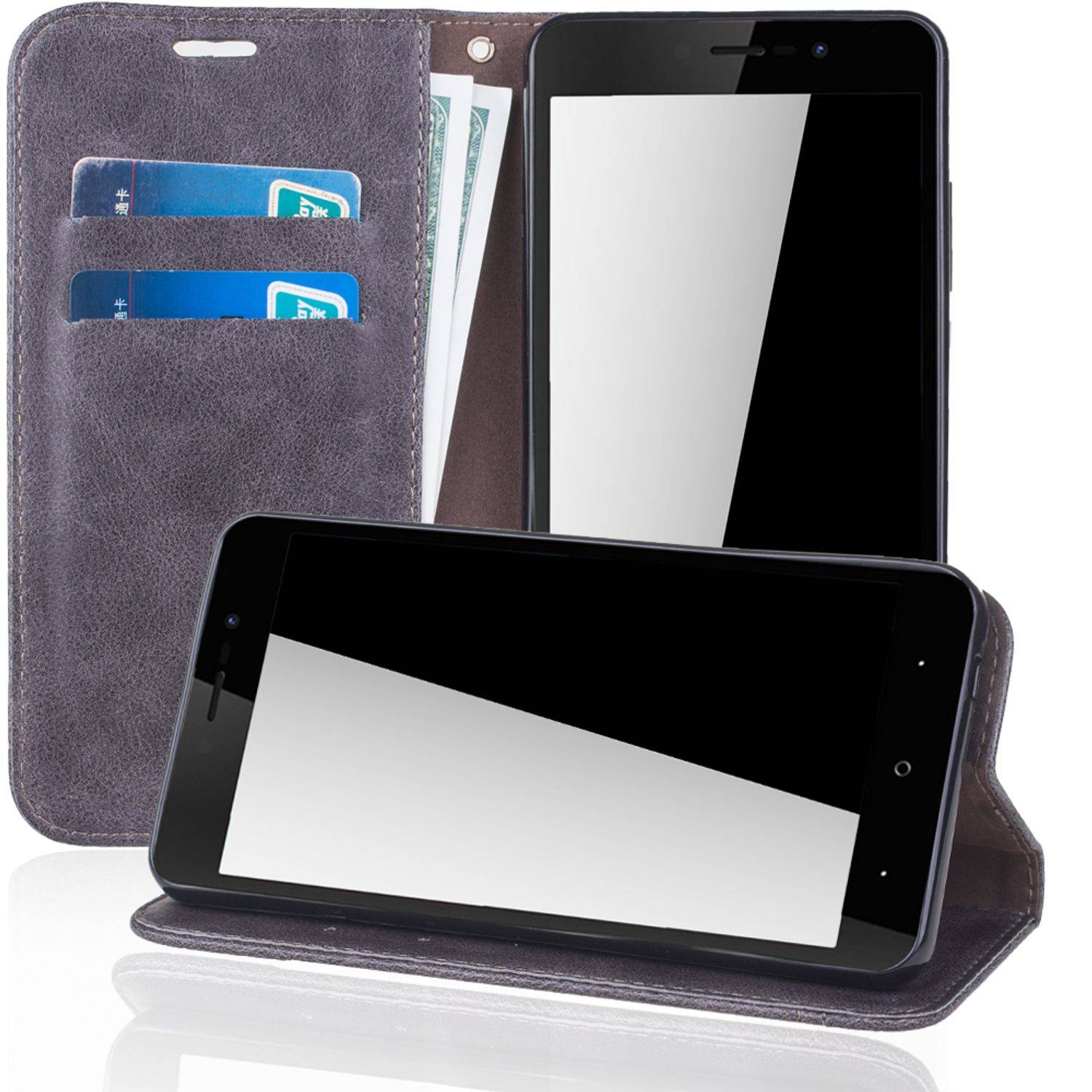 Wiko Lenny 4 Plus Handyhülle Bookcover Grau
