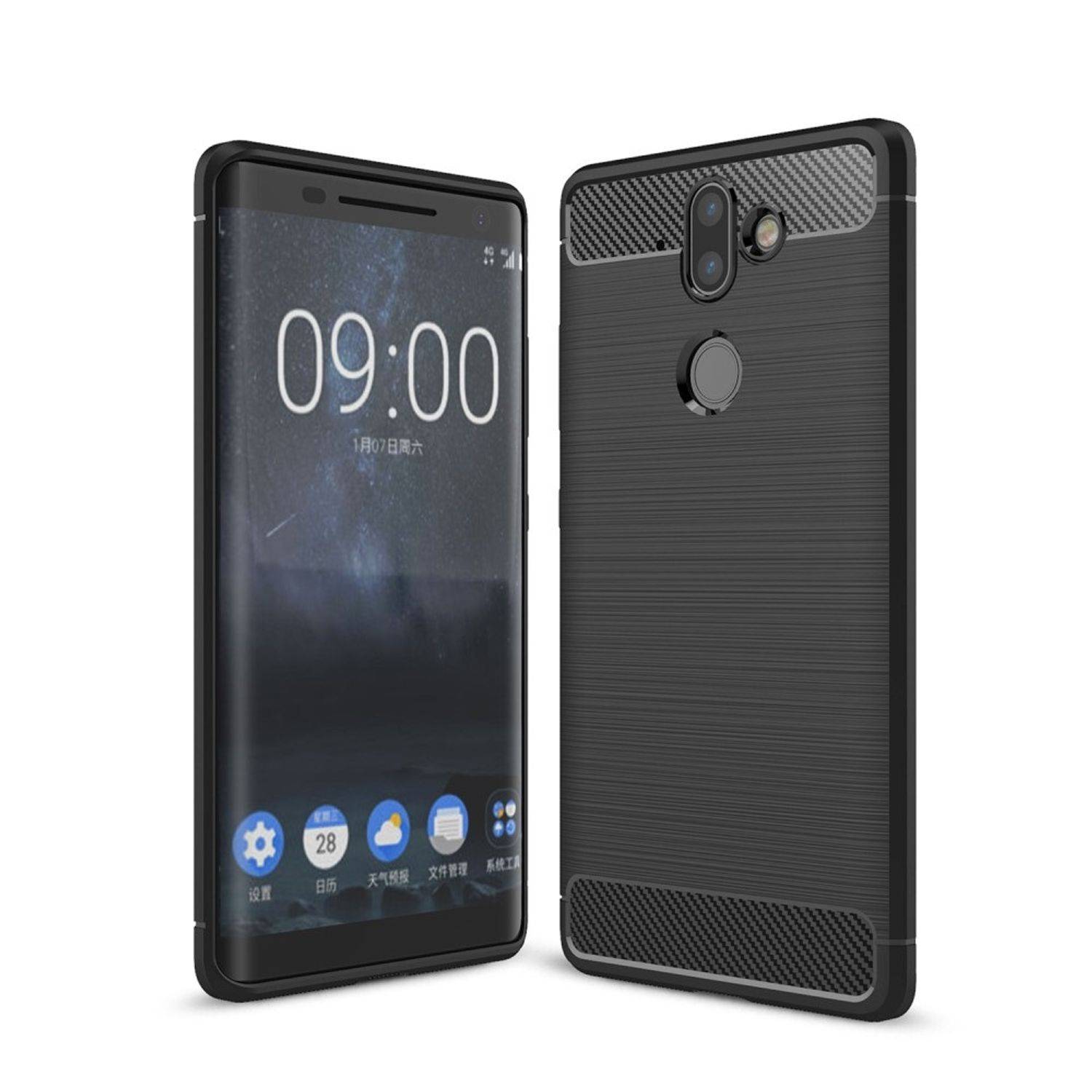 Nokia 9 Handyhülle Carbon Optik Backcover Schwarz