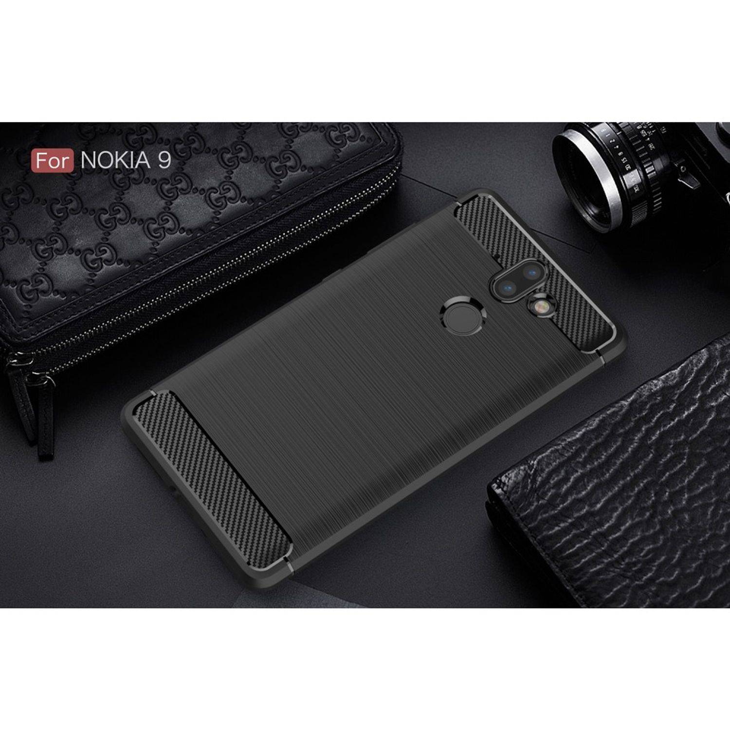 Nokia 9 Handyhülle Carbon Optik Backcover Schwarz