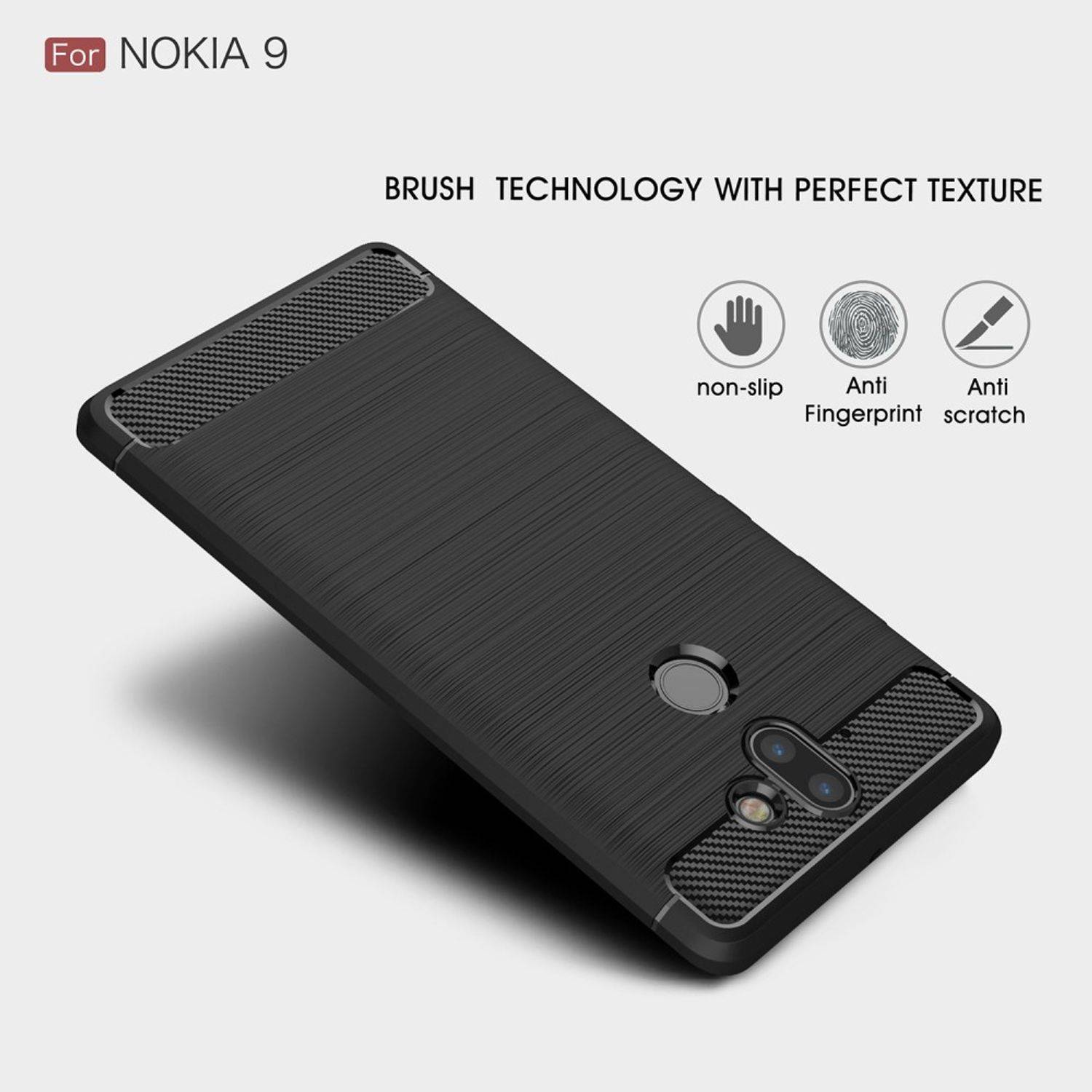 Nokia 9 Handyhülle Carbon Optik Backcover Schwarz
