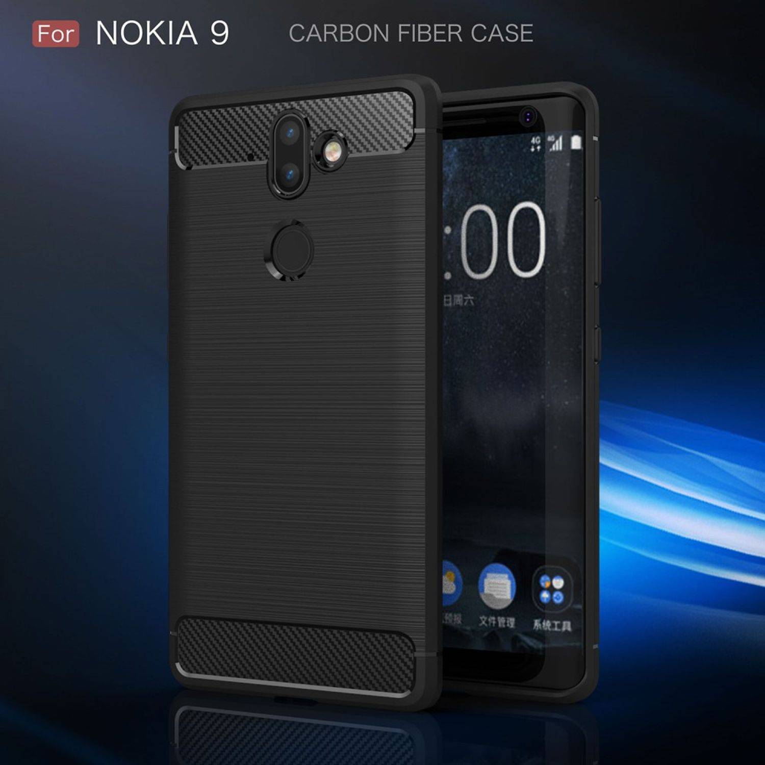 Nokia 9 Handyhülle Carbon Optik Backcover Schwarz