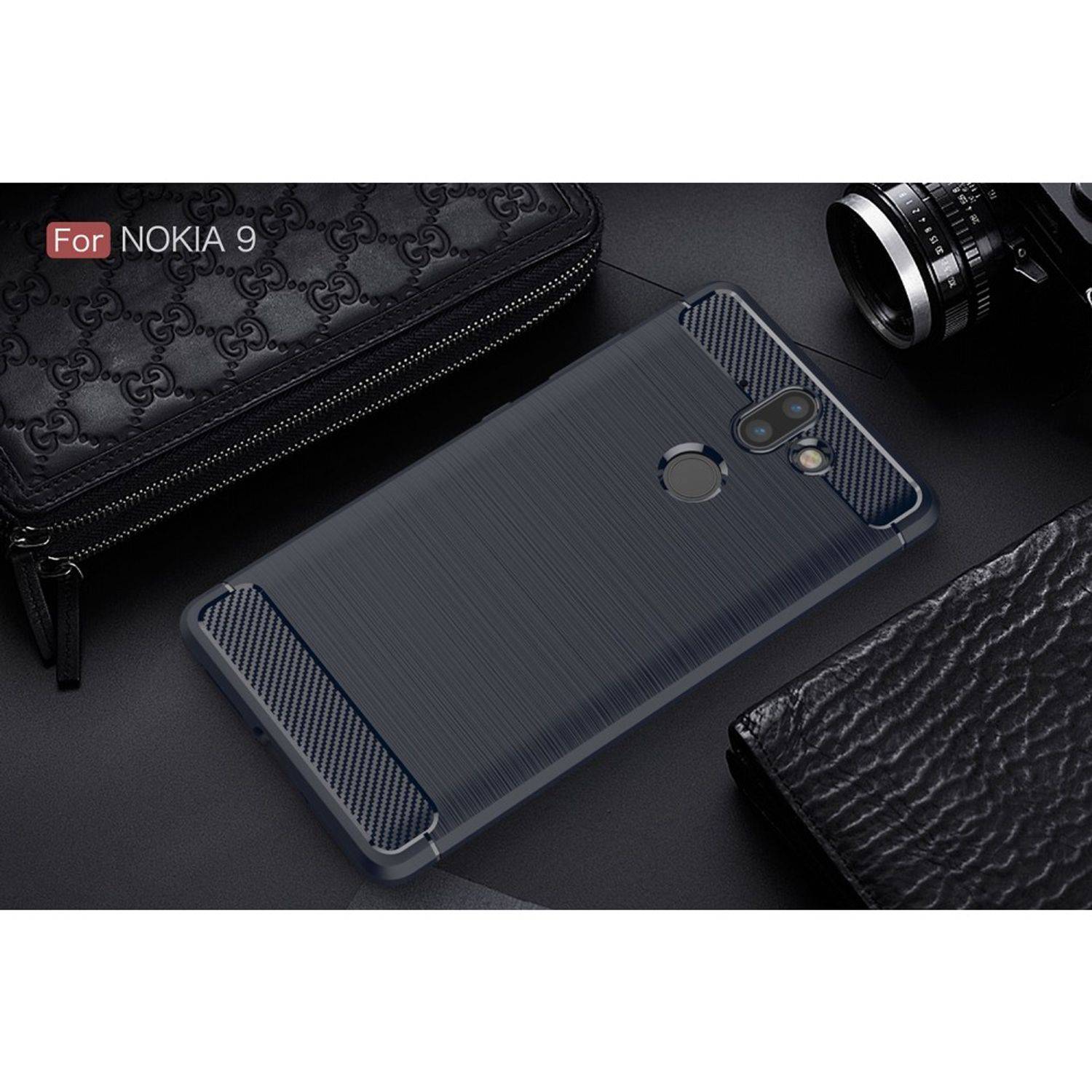 Nokia 9 Handyhülle Carbon Optik Backcover Blau