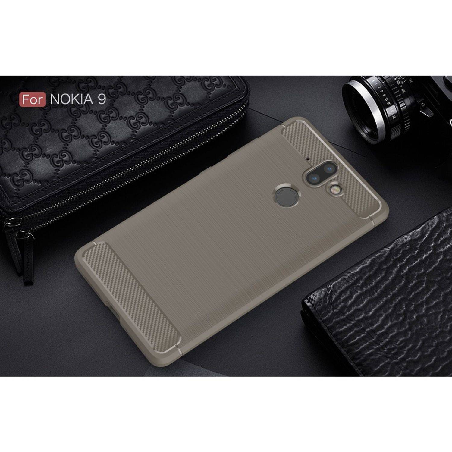 Nokia 9 Handyhülle Carbon Optik Backcover Grau