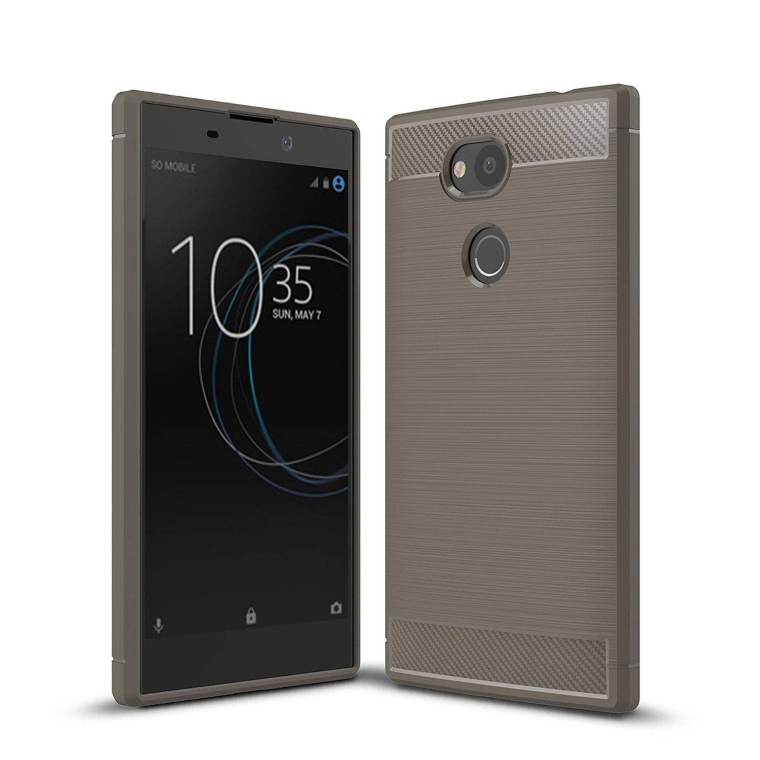 Sony Xperia L2 Handyhülle Carbon Optik Backcover Grau
