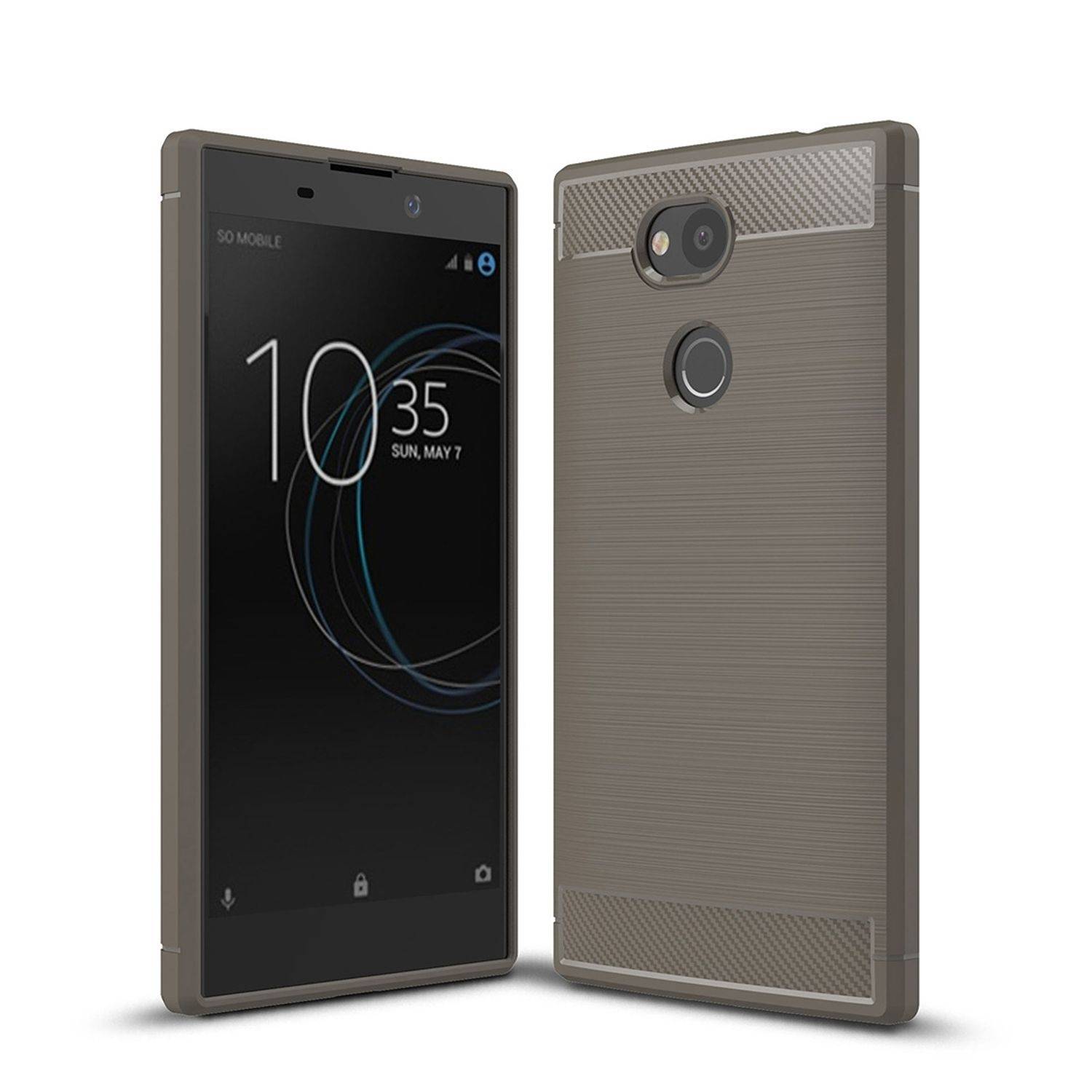 Sony Xperia L2 Handyhülle Carbon Optik Backcover Grau