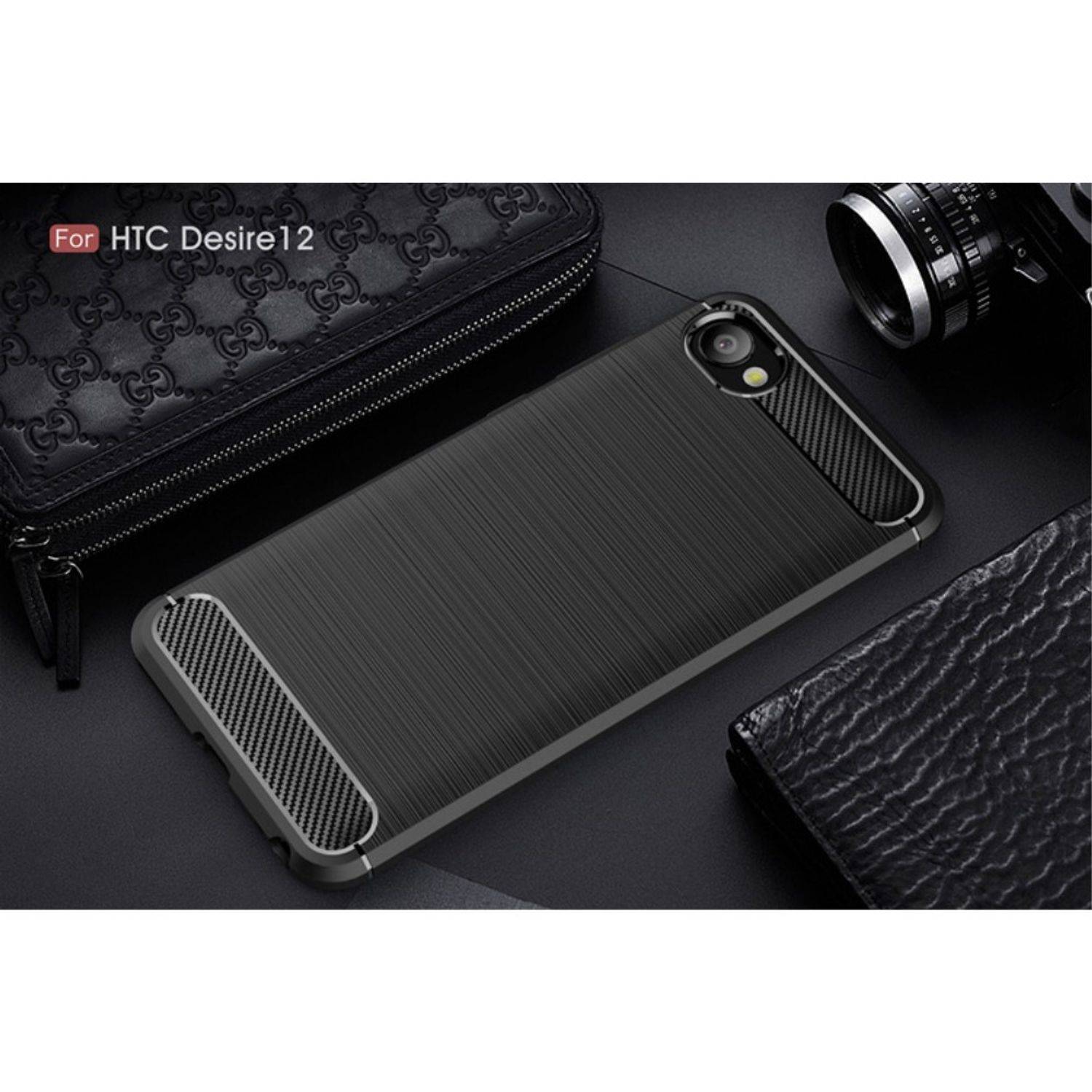 HTC Desire 12 Handyhülle Carbon Optik Backcover Schwarz