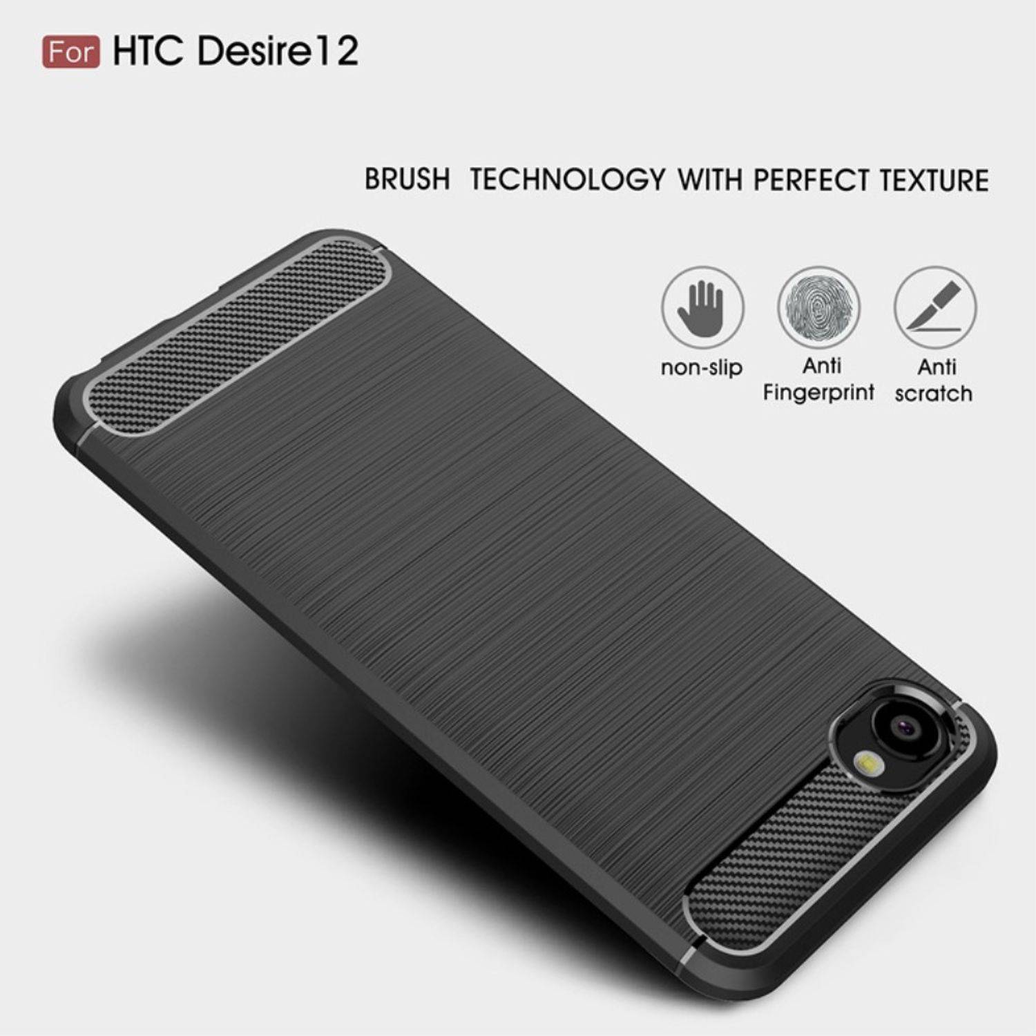 HTC Desire 12 Handyhülle Carbon Optik Backcover Schwarz