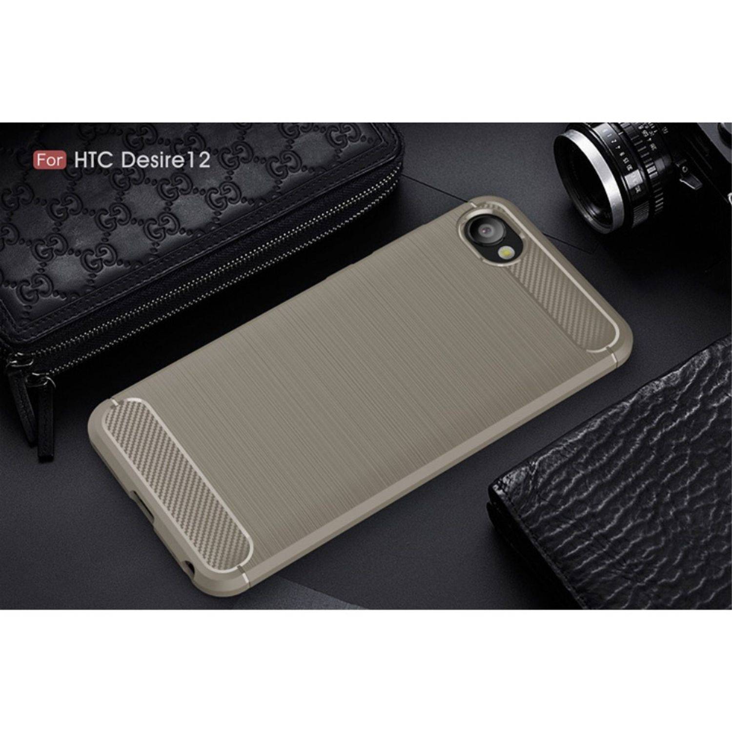 HTC Desire 12 Handyhülle Carbon Optik Backcover Grau