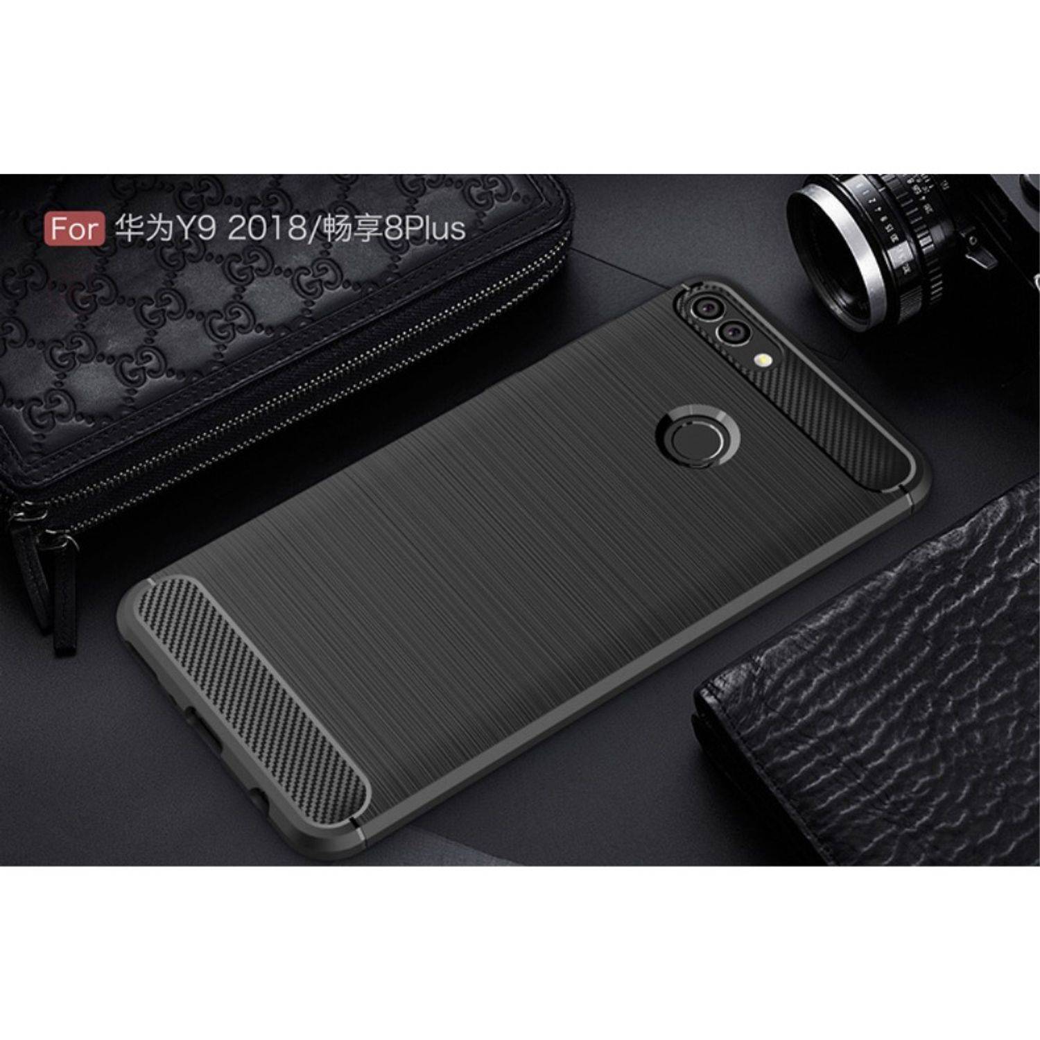 Huawei Y9 (2018) Handyhülle Carbon Optik Backcover Schwarz