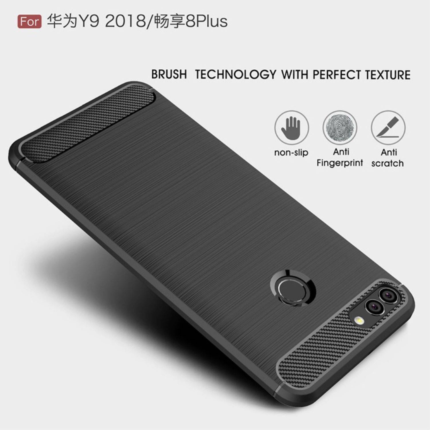 Huawei Y9 (2018) Handyhülle Carbon Optik Backcover Schwarz