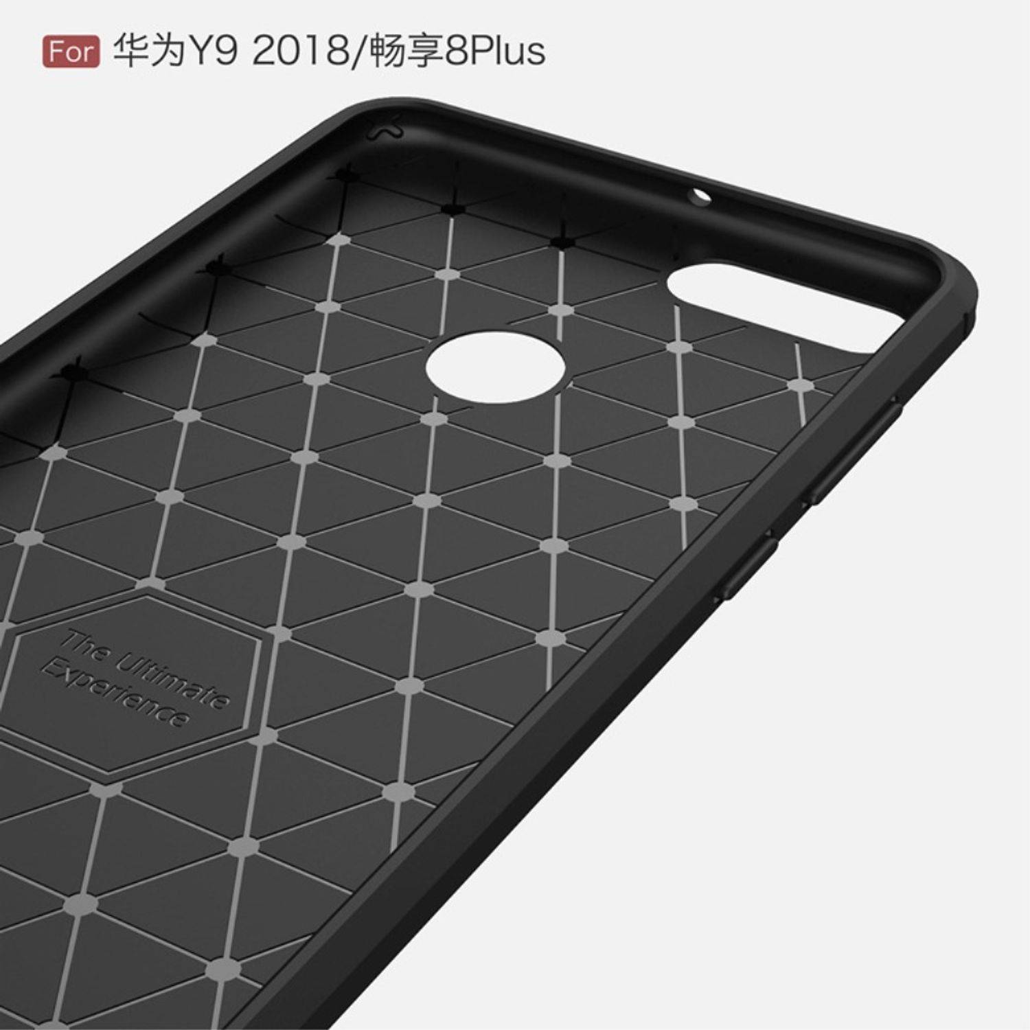 Huawei Y9 (2018) Handyhülle Carbon Optik Backcover Schwarz
