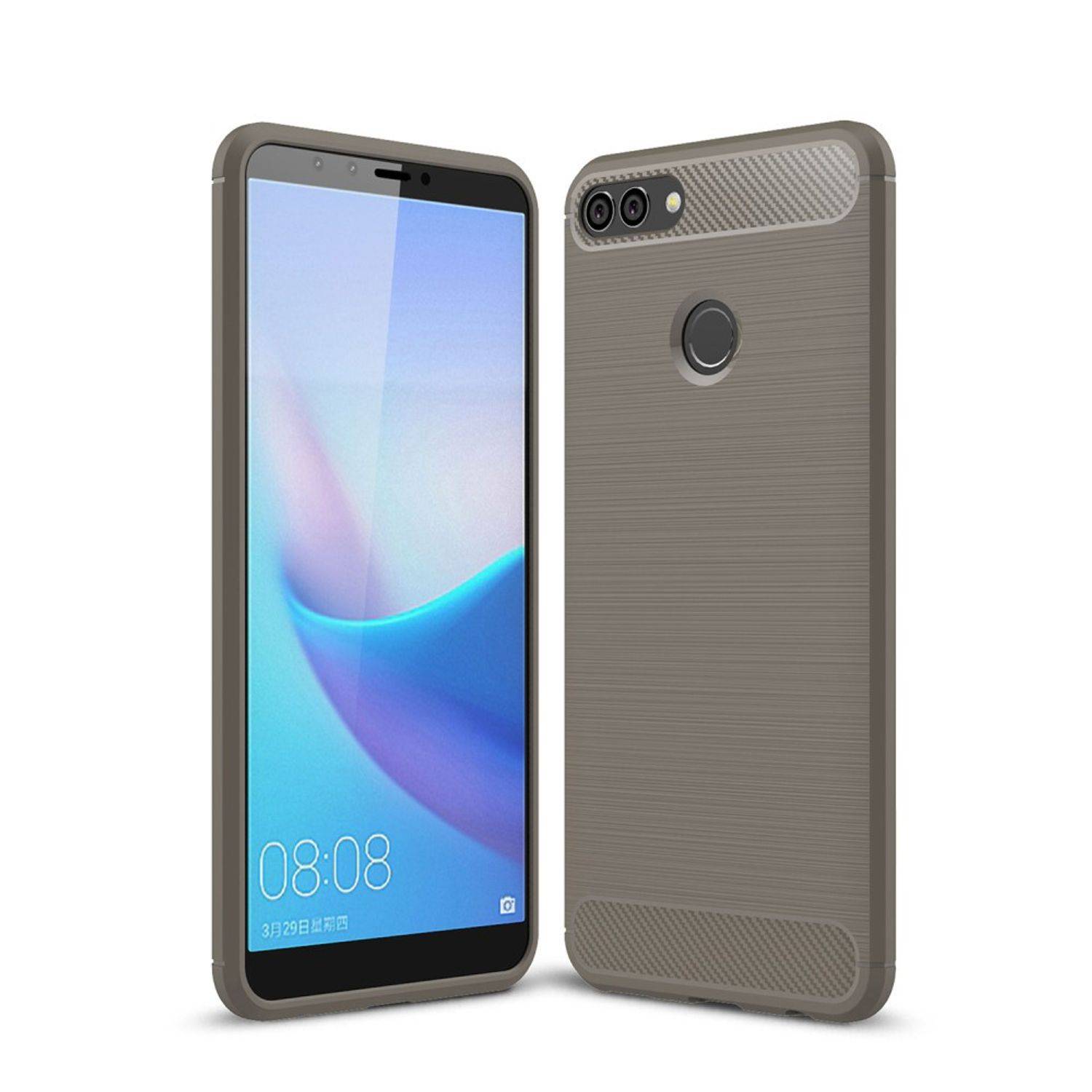 Huawei Y9 (2018) Handyhülle Carbon Optik Backcover Grau