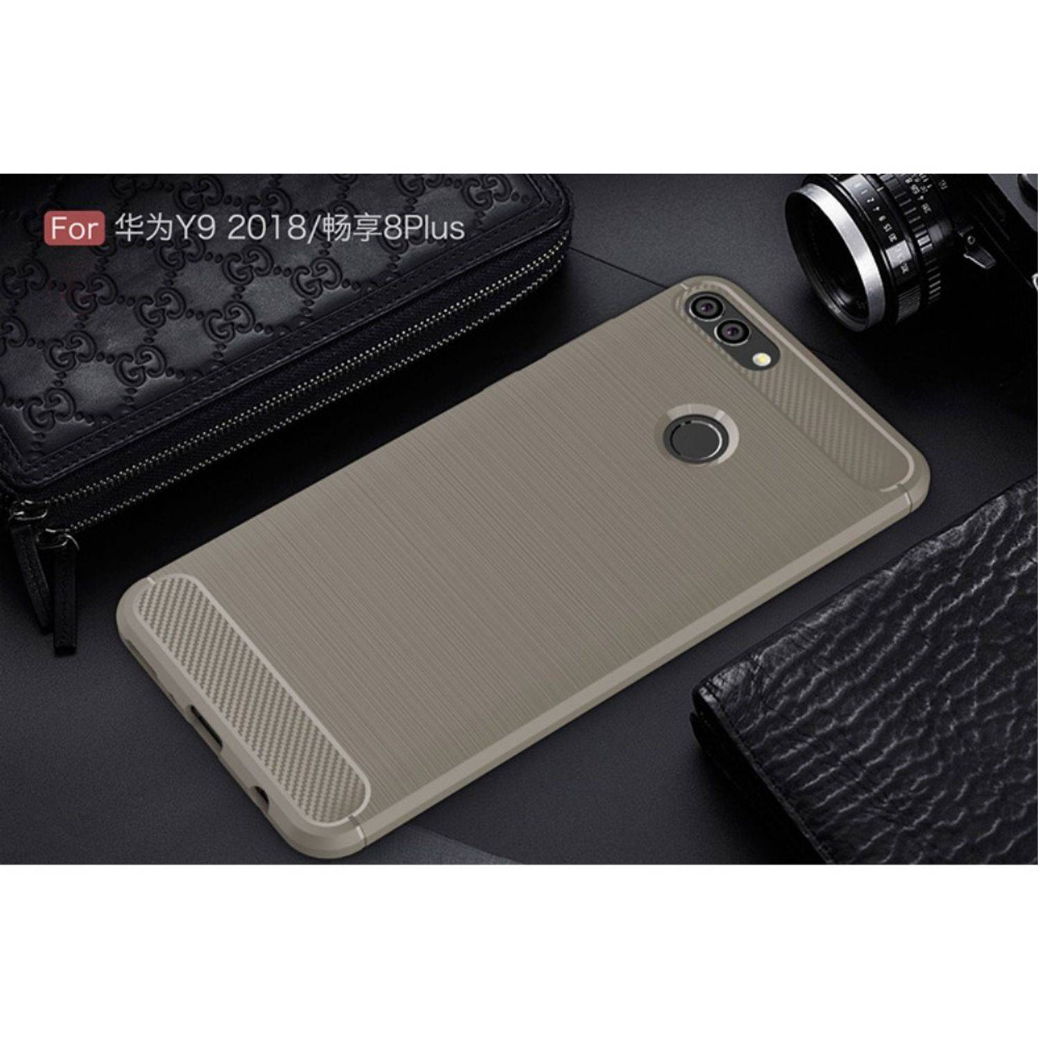 Huawei Y9 (2018) Handyhülle Carbon Optik Backcover Grau