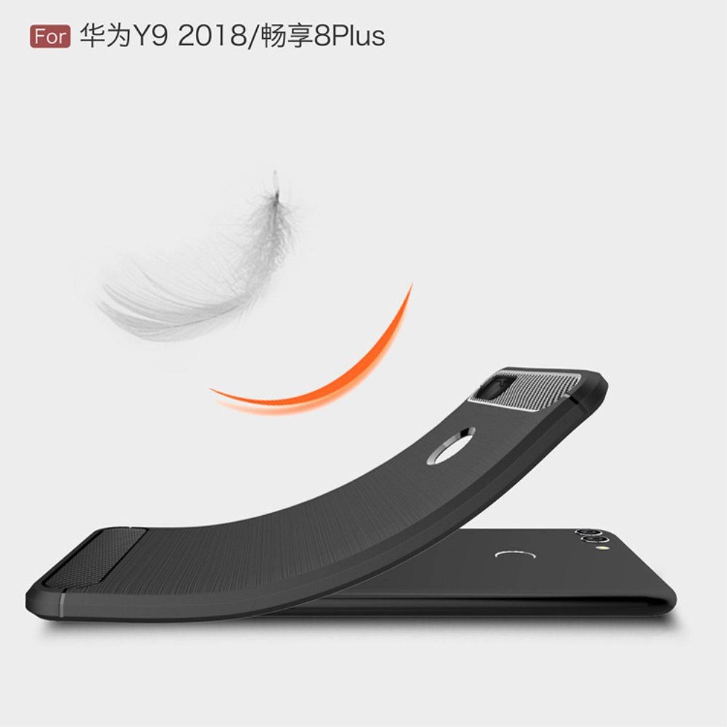 Huawei Y9 (2018) Handyhülle Carbon Optik Backcover Grau