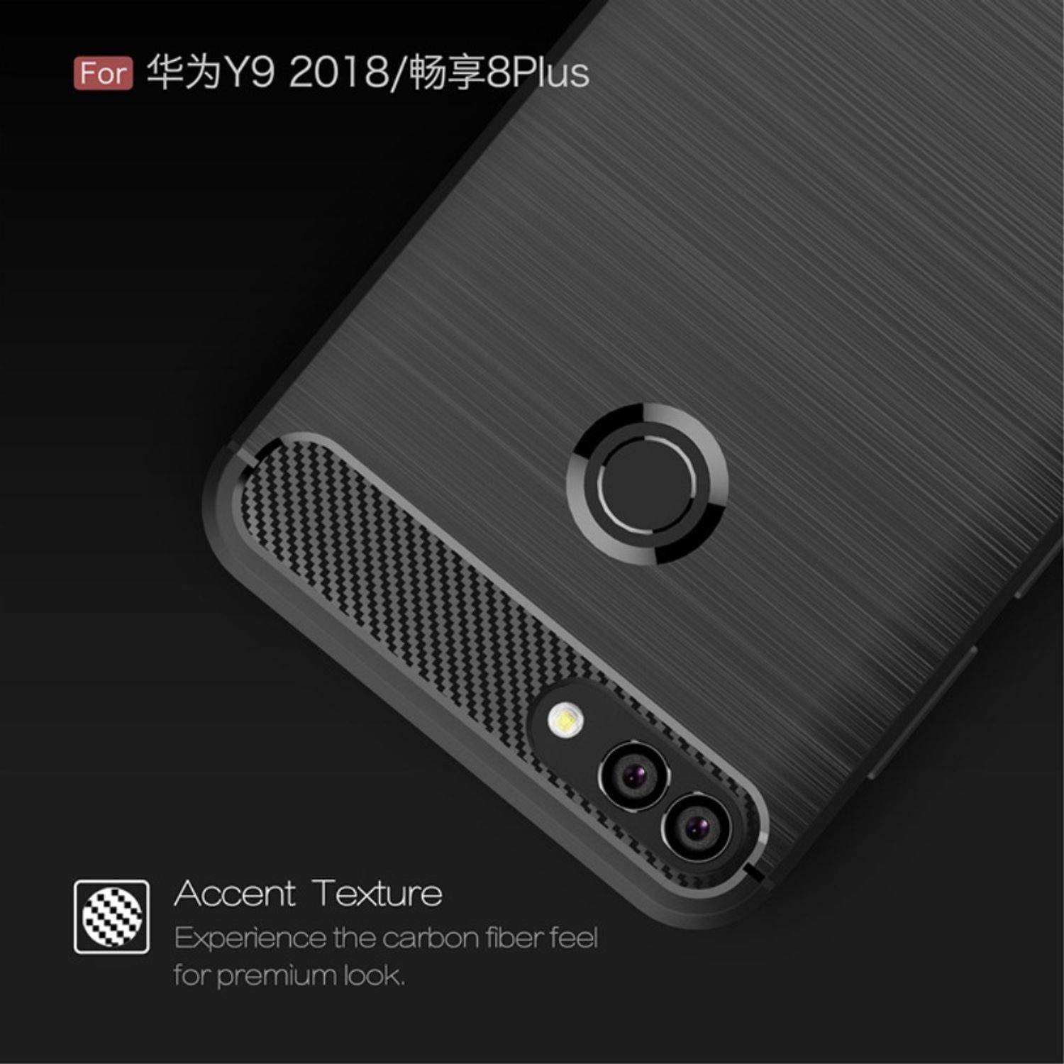 Huawei Y9 (2018) Handyhülle Carbon Optik Backcover Grau