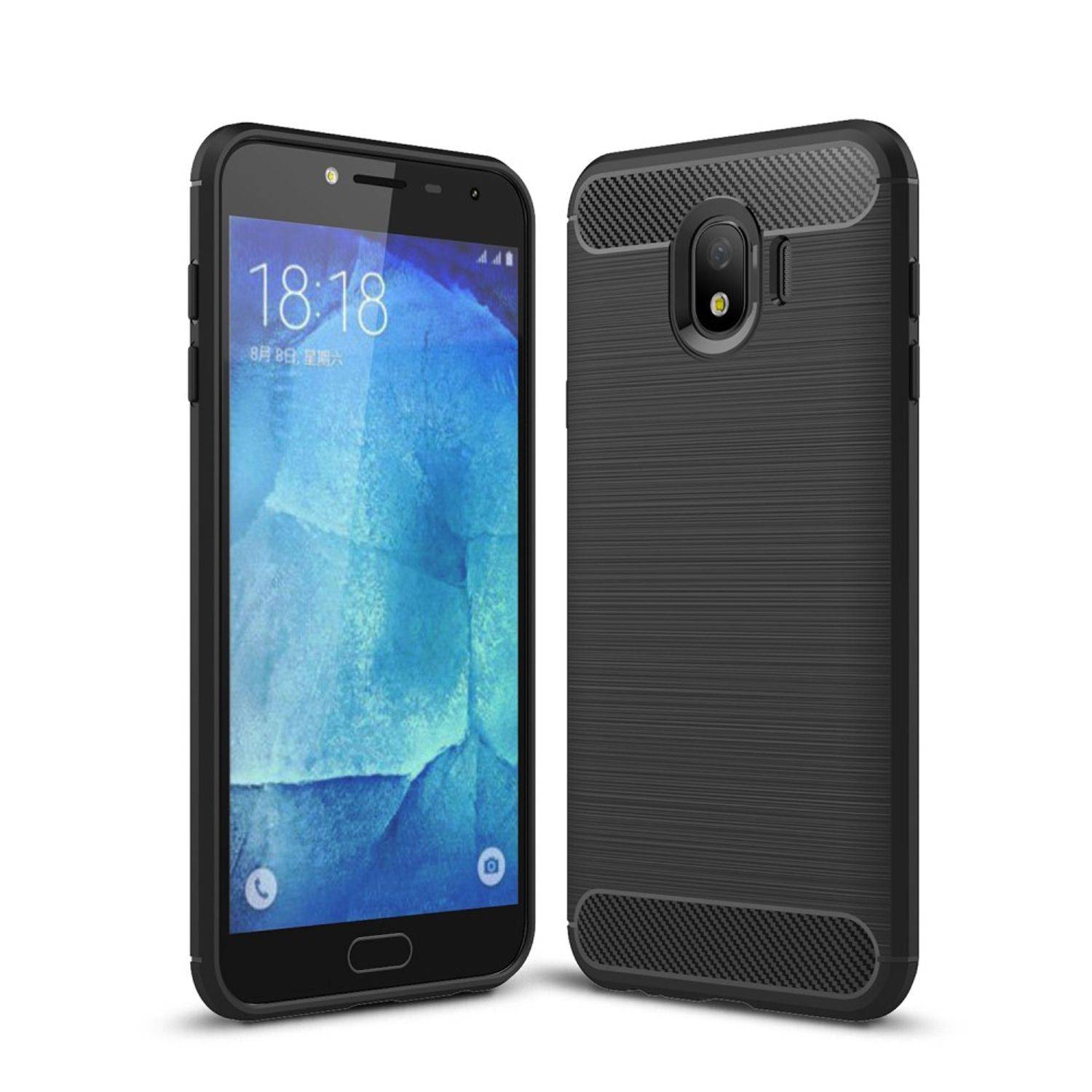 Samsung Galaxy J4 Handyhülle Carbon Optik Backcover Schwarz
