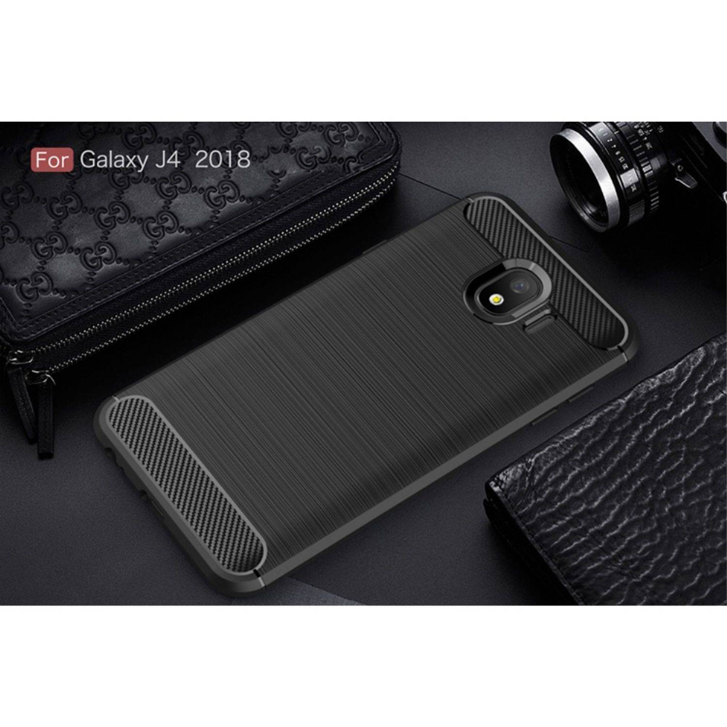 Samsung Galaxy J4 Handyhülle Carbon Optik Backcover Schwarz