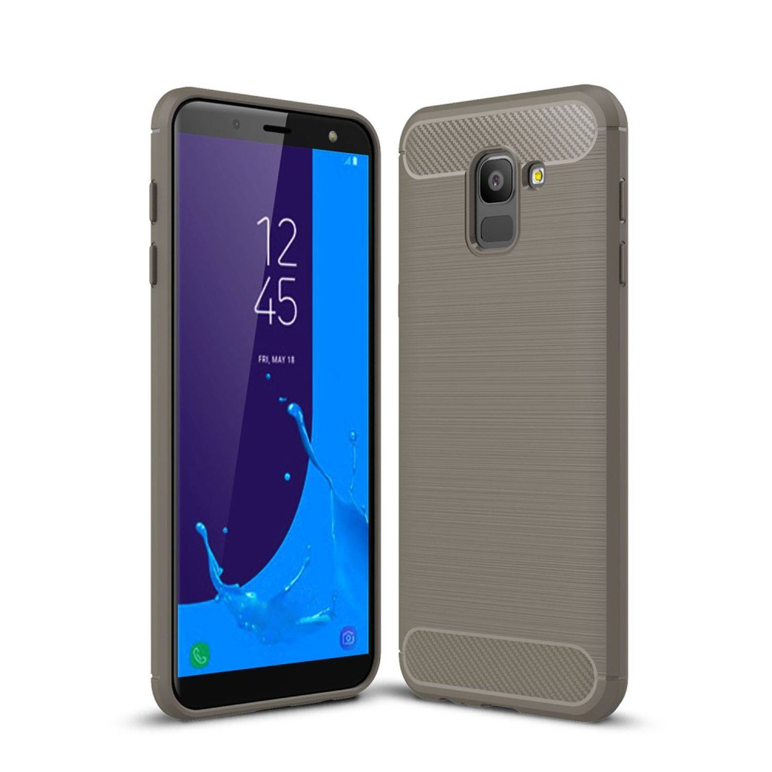 Samsung Galaxy J6 Handyhülle Carbon Optik Backcover Grau