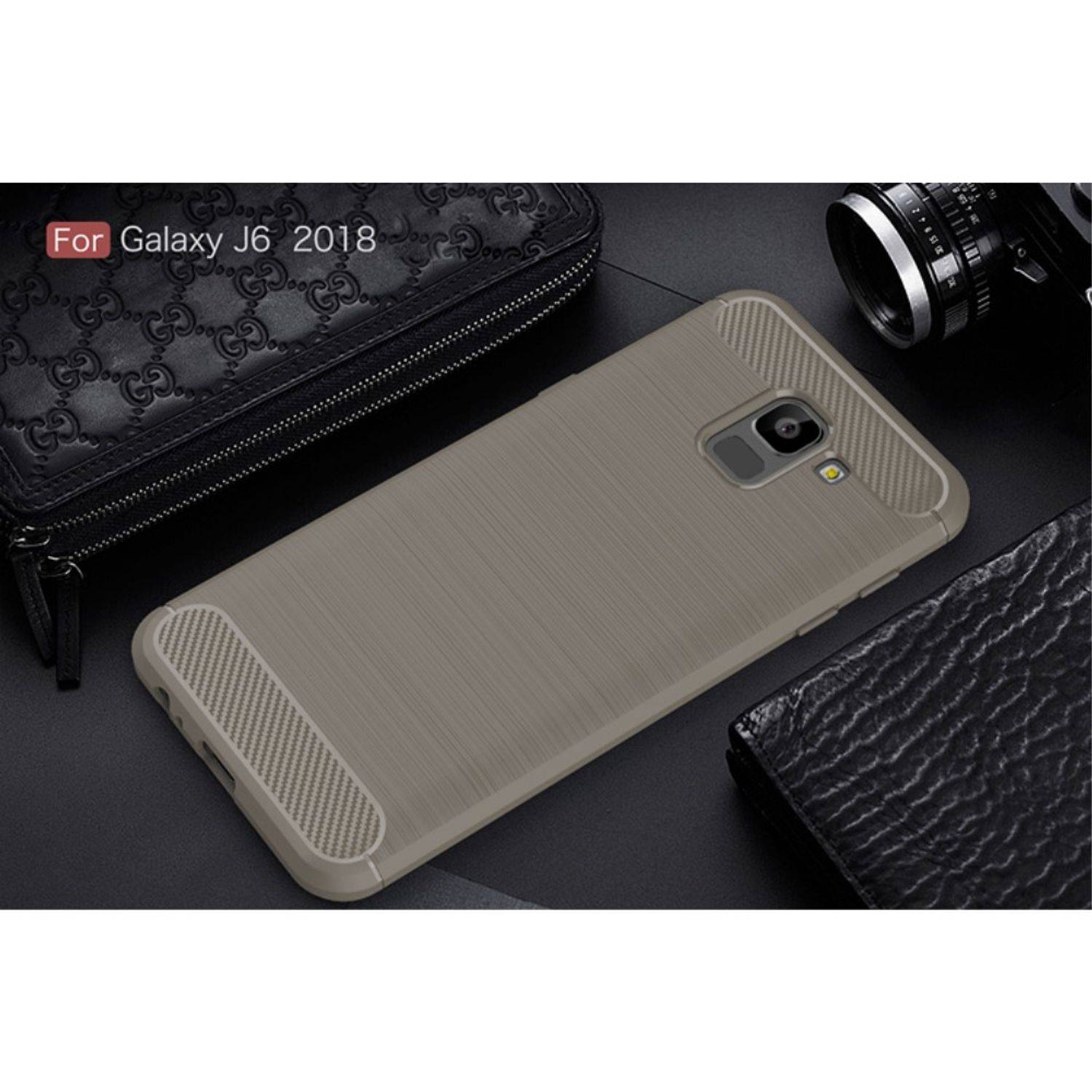 Samsung Galaxy J6 Handyhülle Carbon Optik Backcover Grau