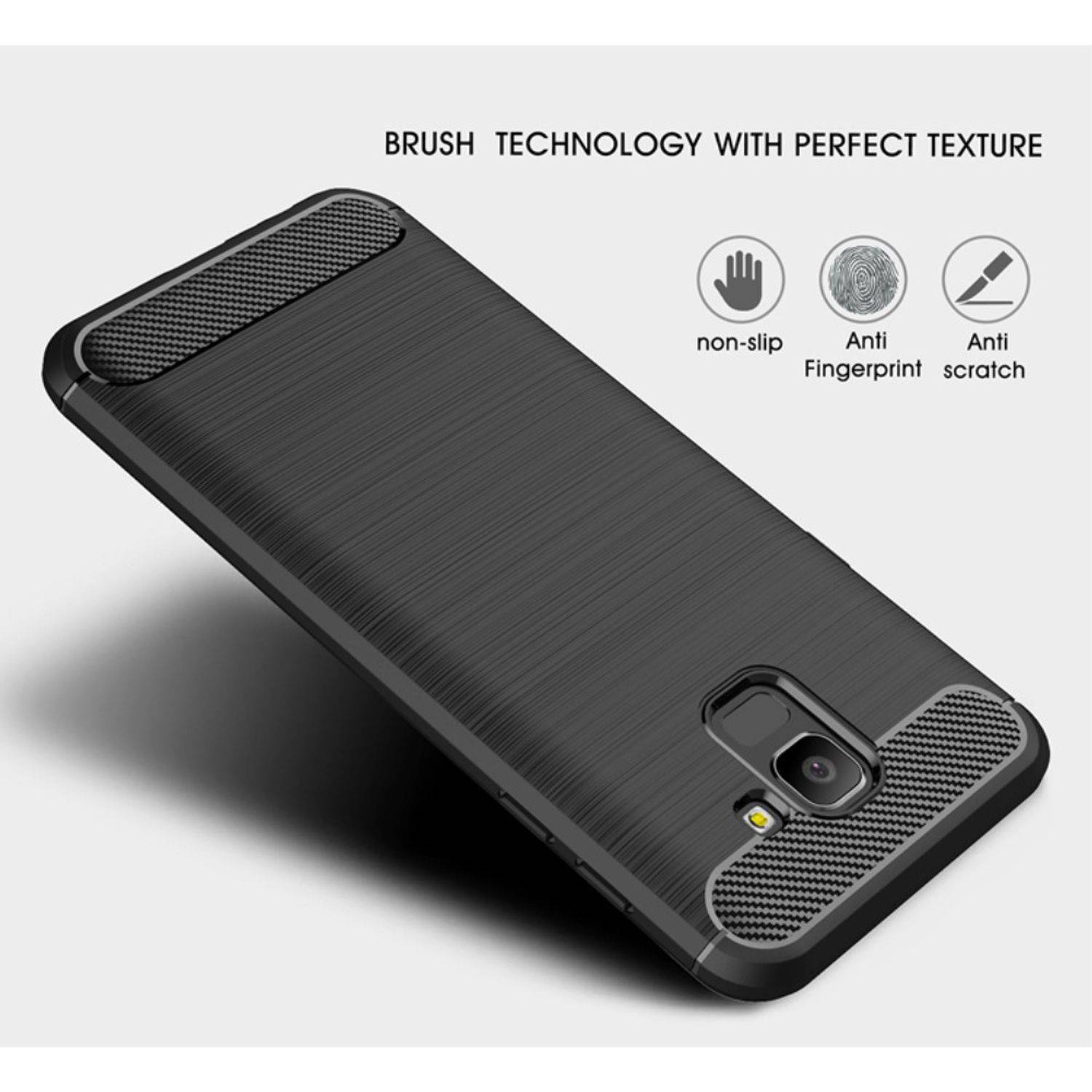 Samsung Galaxy J6 Handyhülle Carbon Optik Backcover Grau