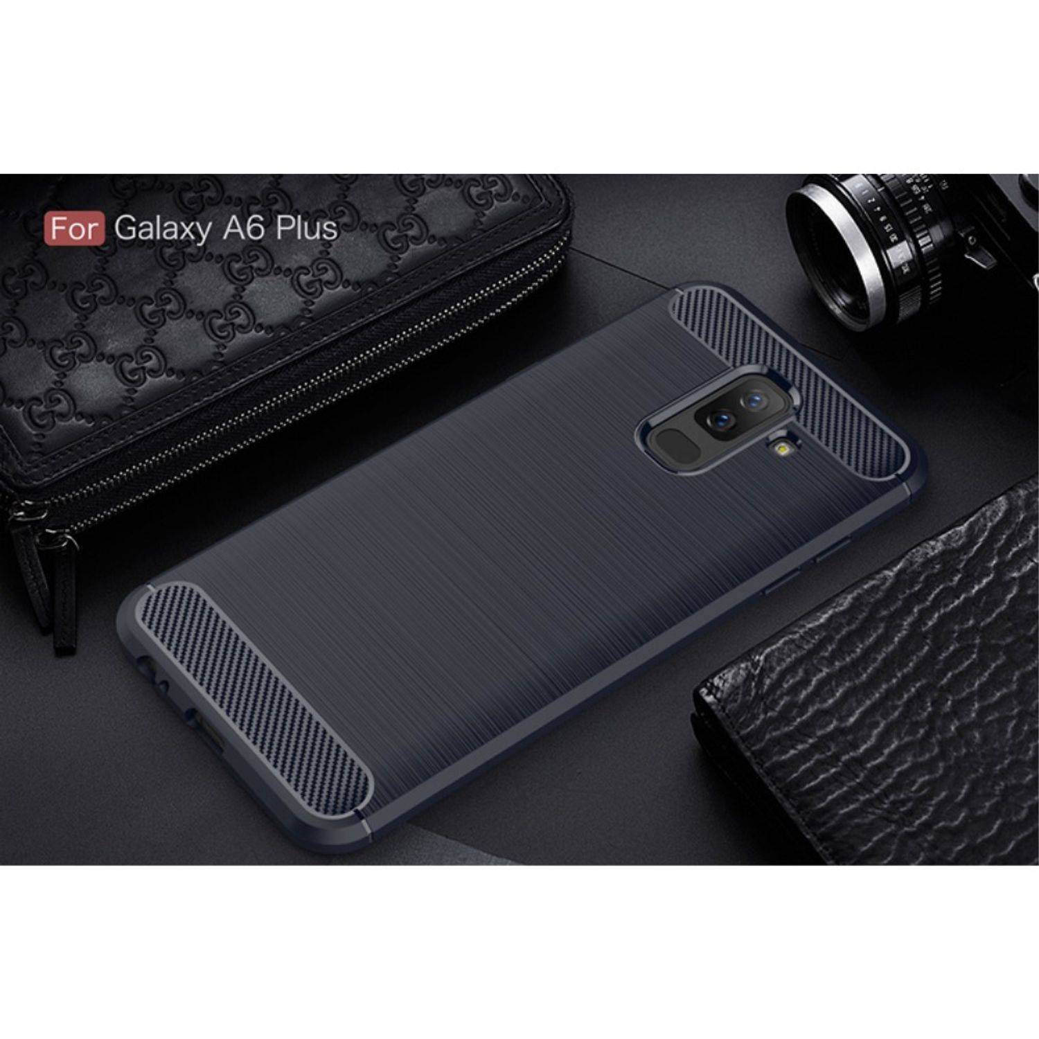 Samsung Galaxy A6 Plus (2018) Handyhülle Carbon Optik Backcover Blau