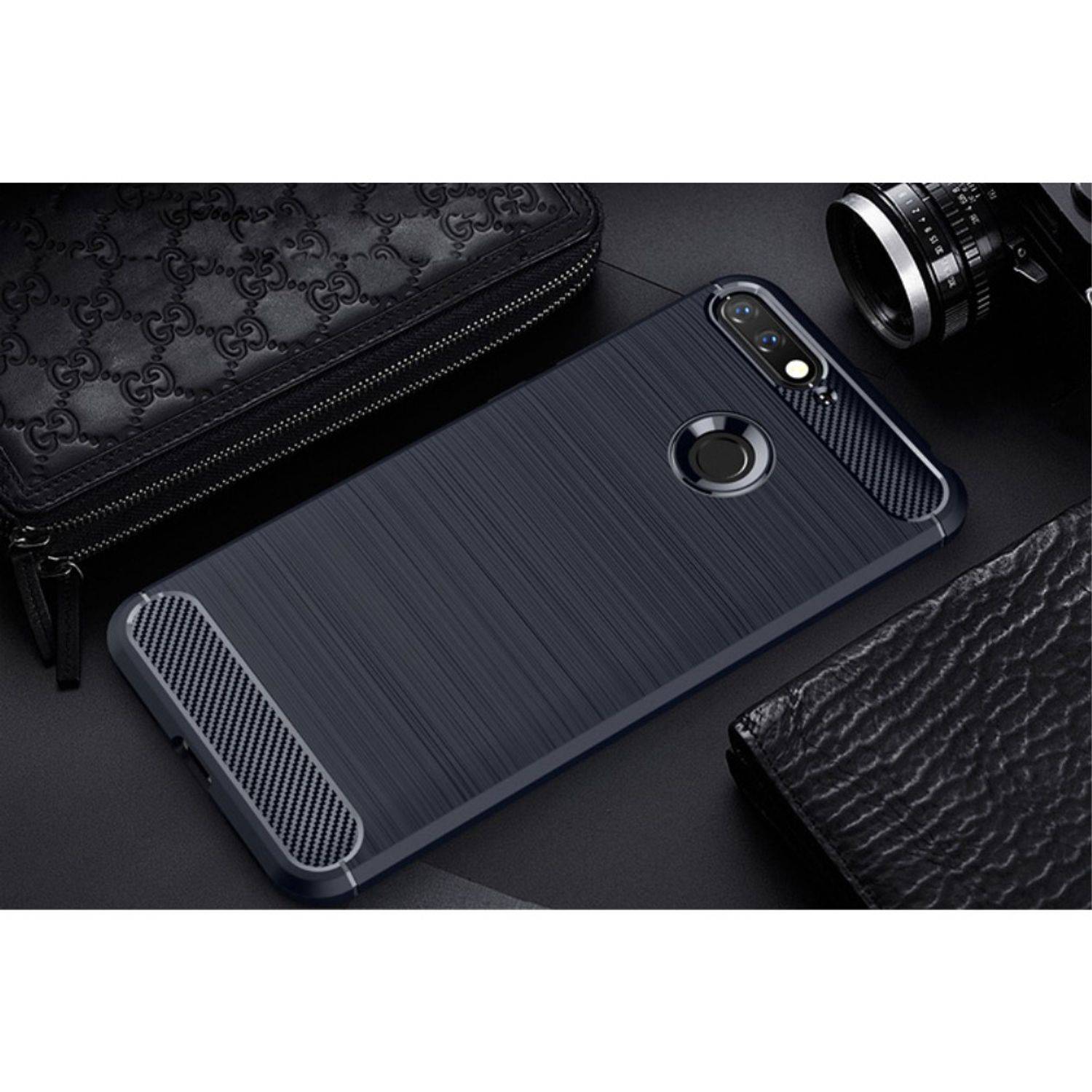 Huawei Honor 7A Handyhülle Carbon Optik Backcover Blau