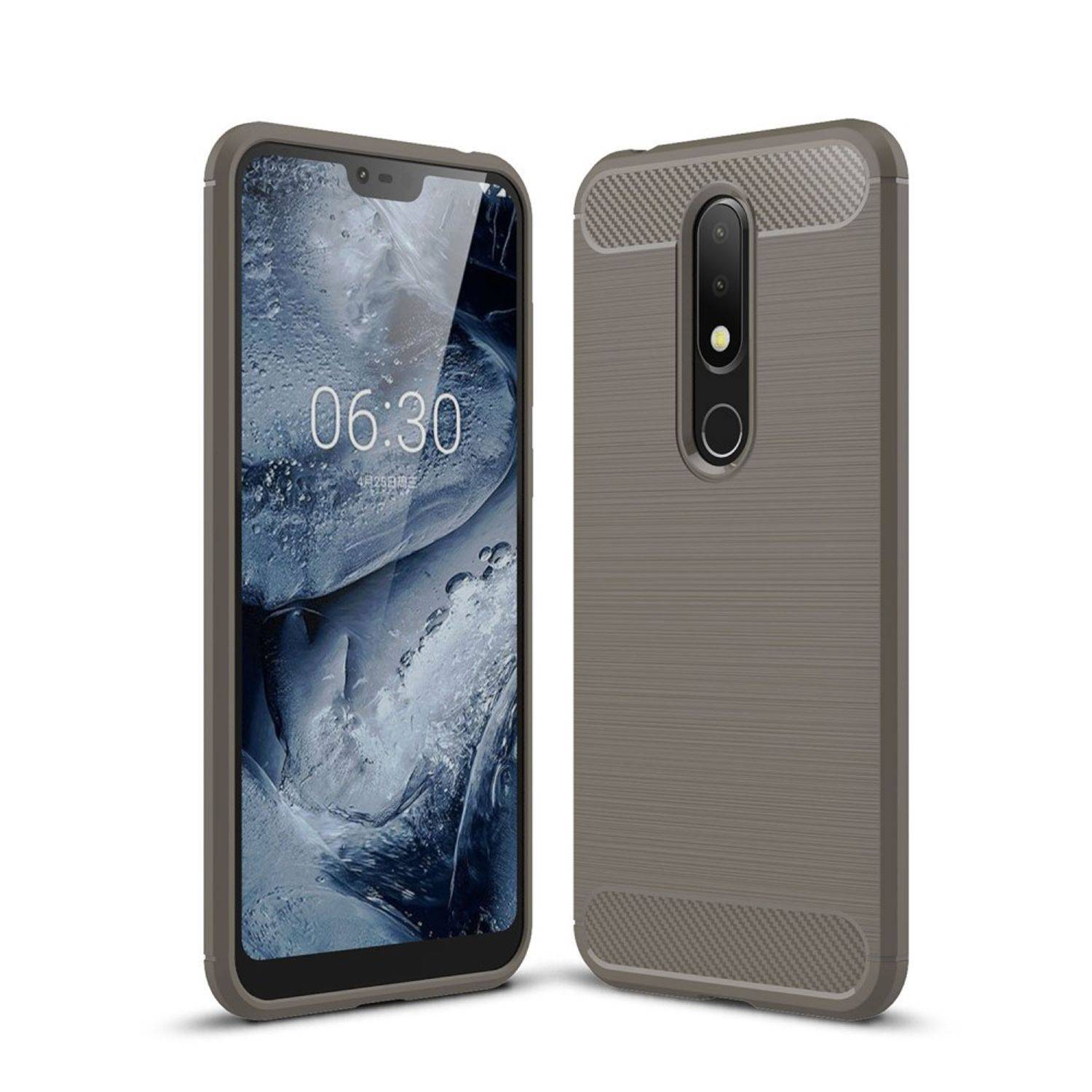 Nokia X6 Handyhülle Carbon Optik Backcover Grau