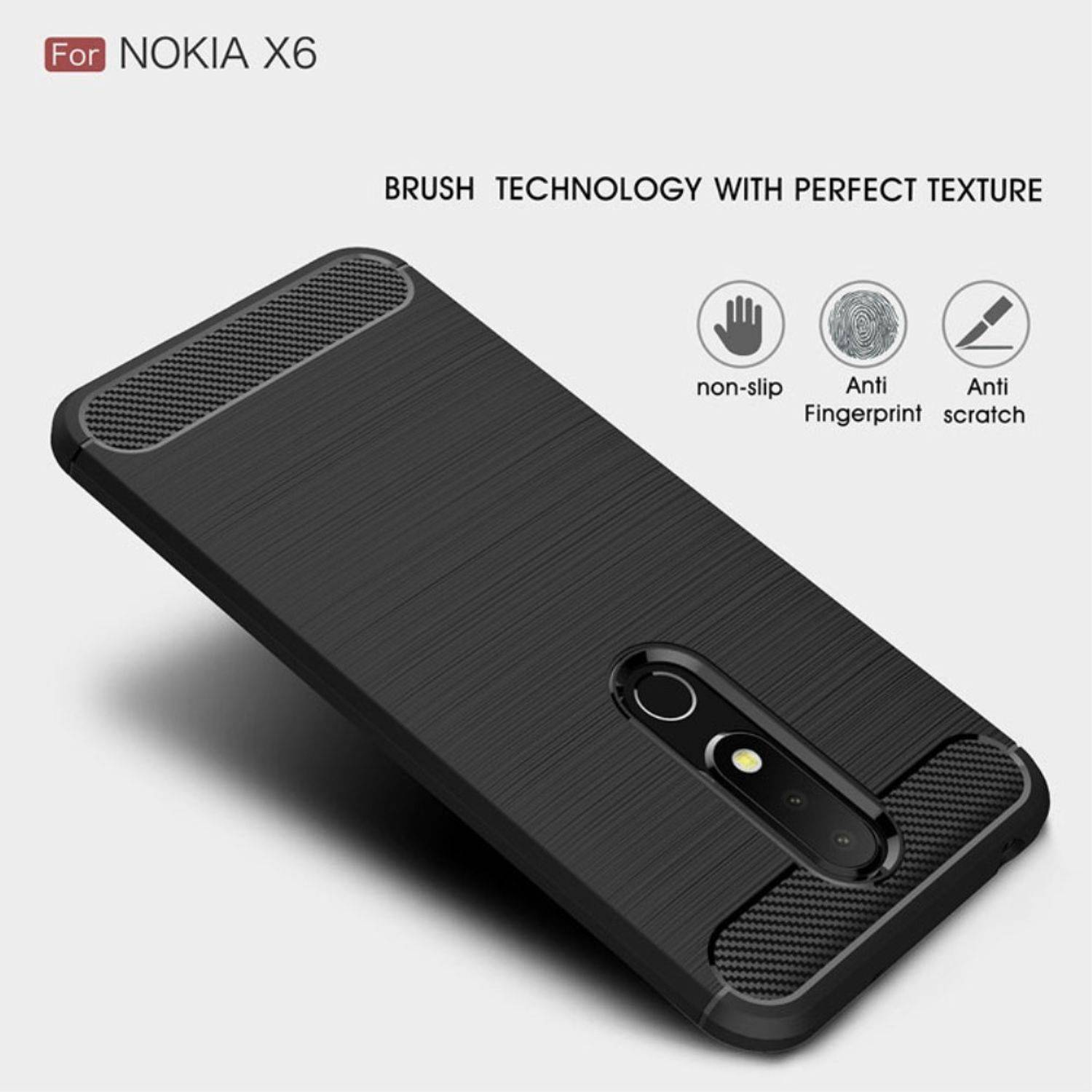 Nokia X6 Handyhülle Carbon Optik Backcover Grau