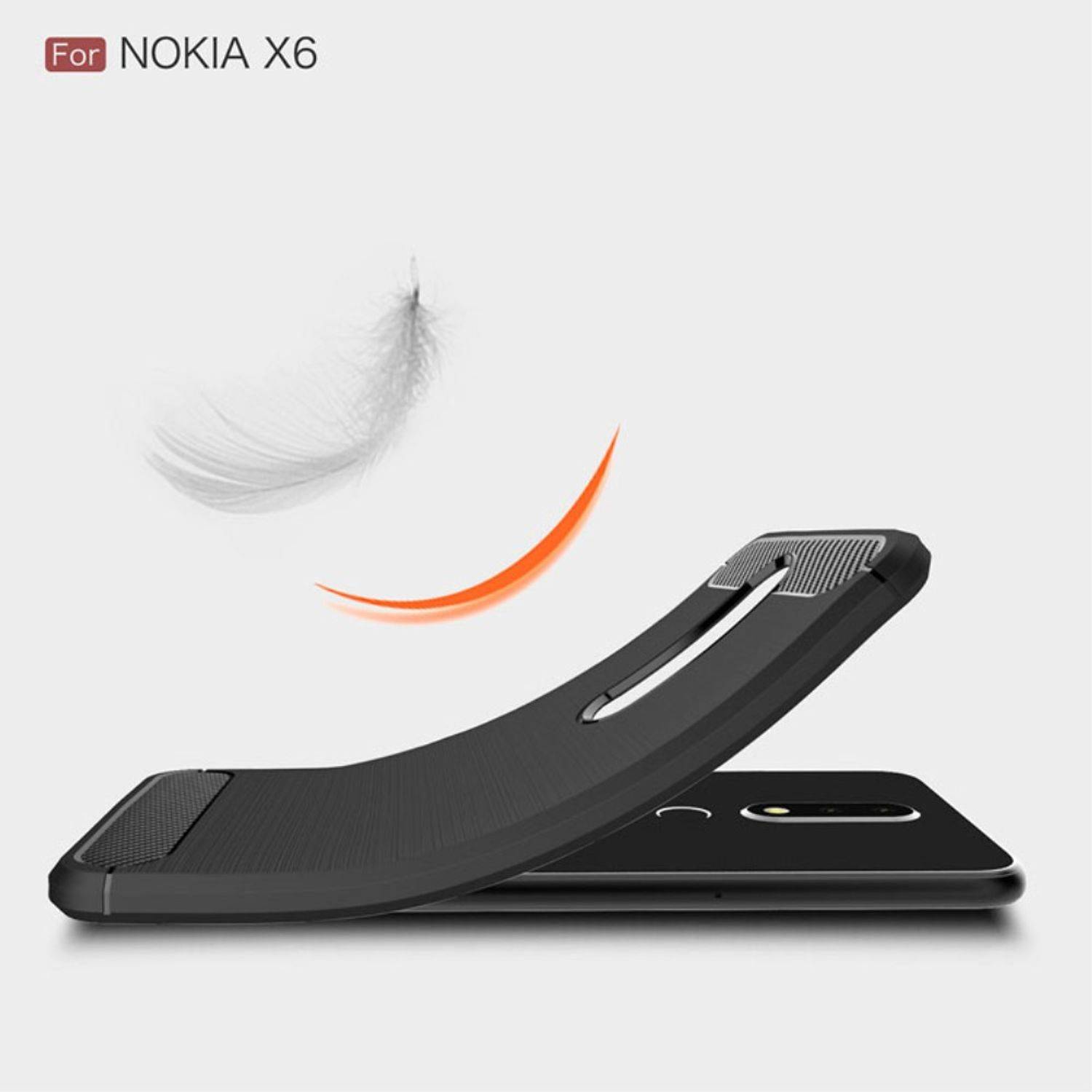 Nokia X6 Handyhülle Carbon Optik Backcover Grau