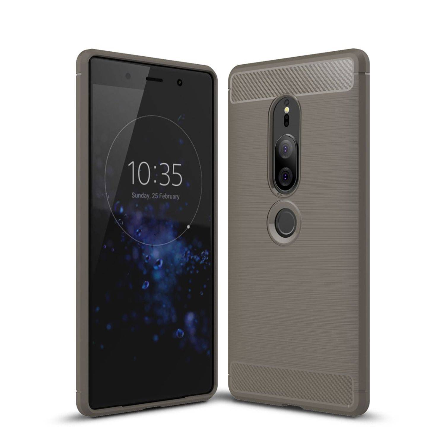 Sony Xperia XZ2 Premium Handyhülle Carbon Optik Backcover Grau