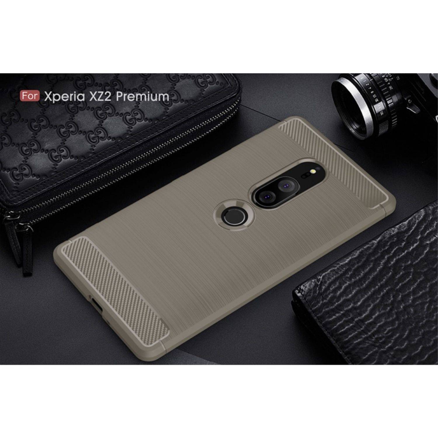 Sony Xperia XZ2 Premium Handyhülle Carbon Optik Backcover Grau